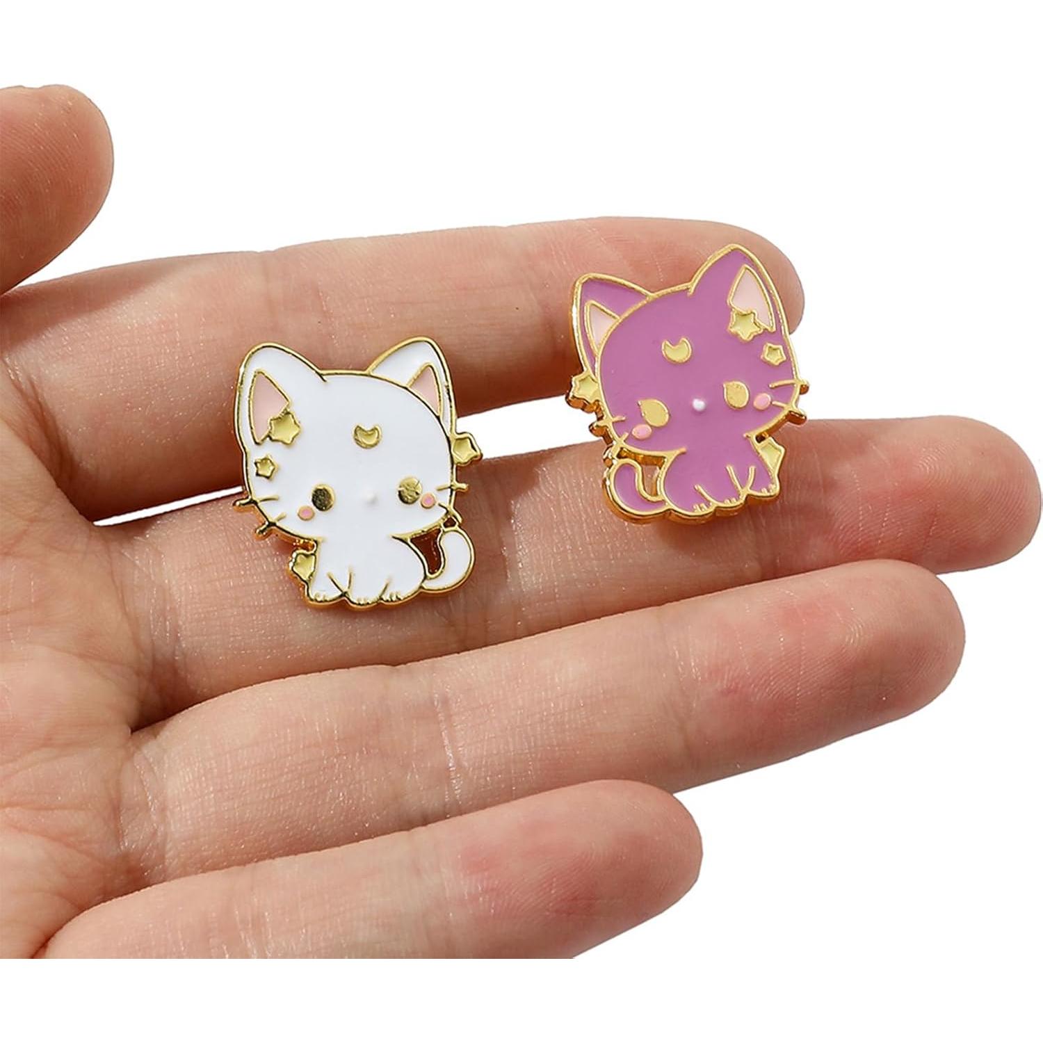 Pines de Broche de Gato Anime 2pcs Esmalte para Mujeres