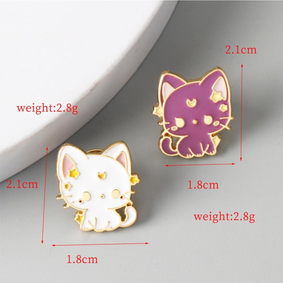Pines de Broche de Gato Anime 2pcs Esmalte para Mujeres