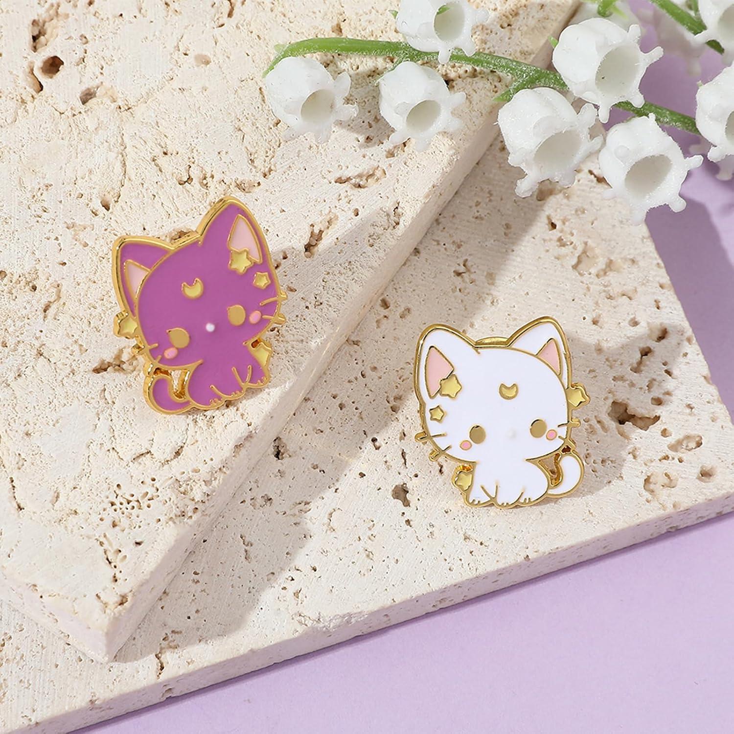 Pines de Broche de Gato Anime 2pcs Esmalte para Mujeres