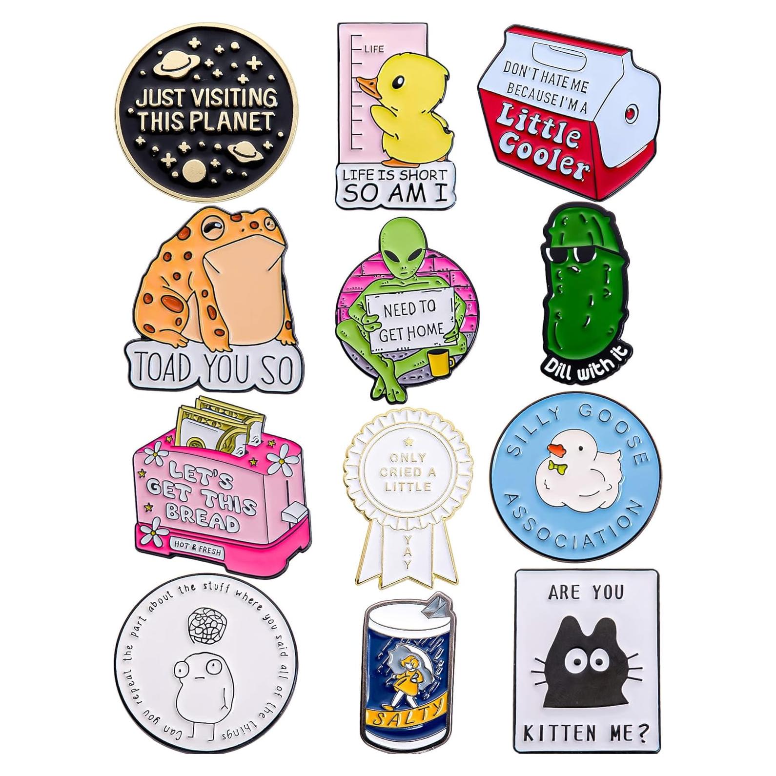 Conjunto de 12 Pines de Esmalte Divertidos - Humor y Memes