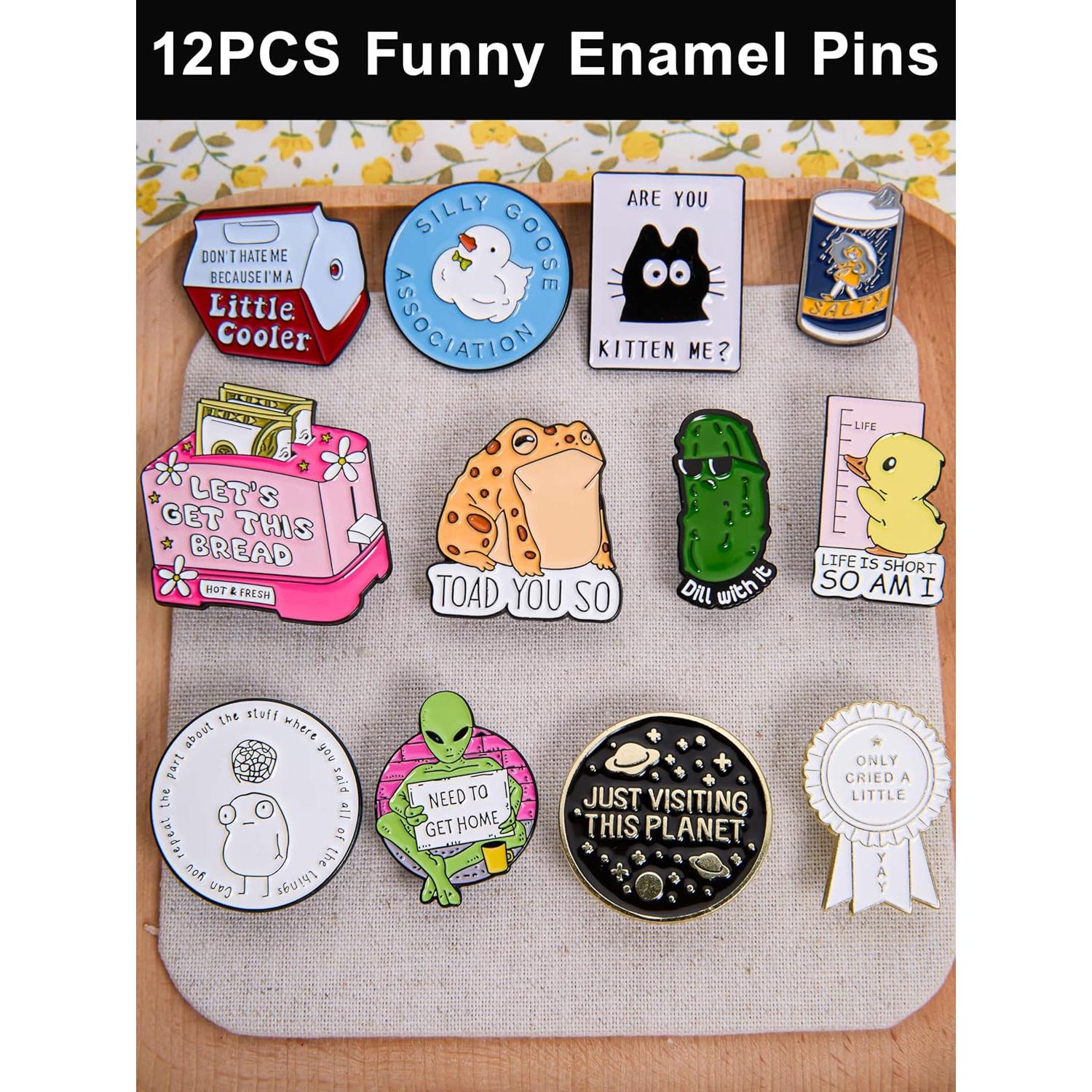 Conjunto de 12 Pines de Esmalte Divertidos - Humor y Memes
