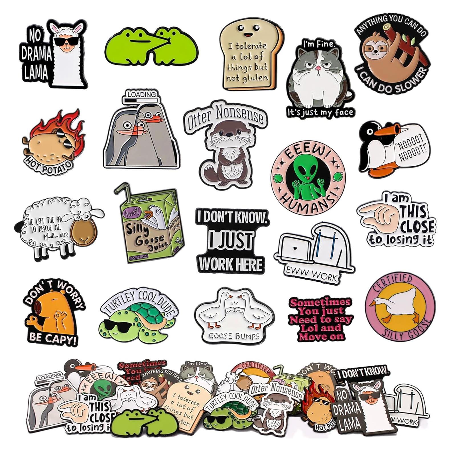 20 Pines de Esmalte Divertidos SOWPOPY para Mochilas y Sombreros