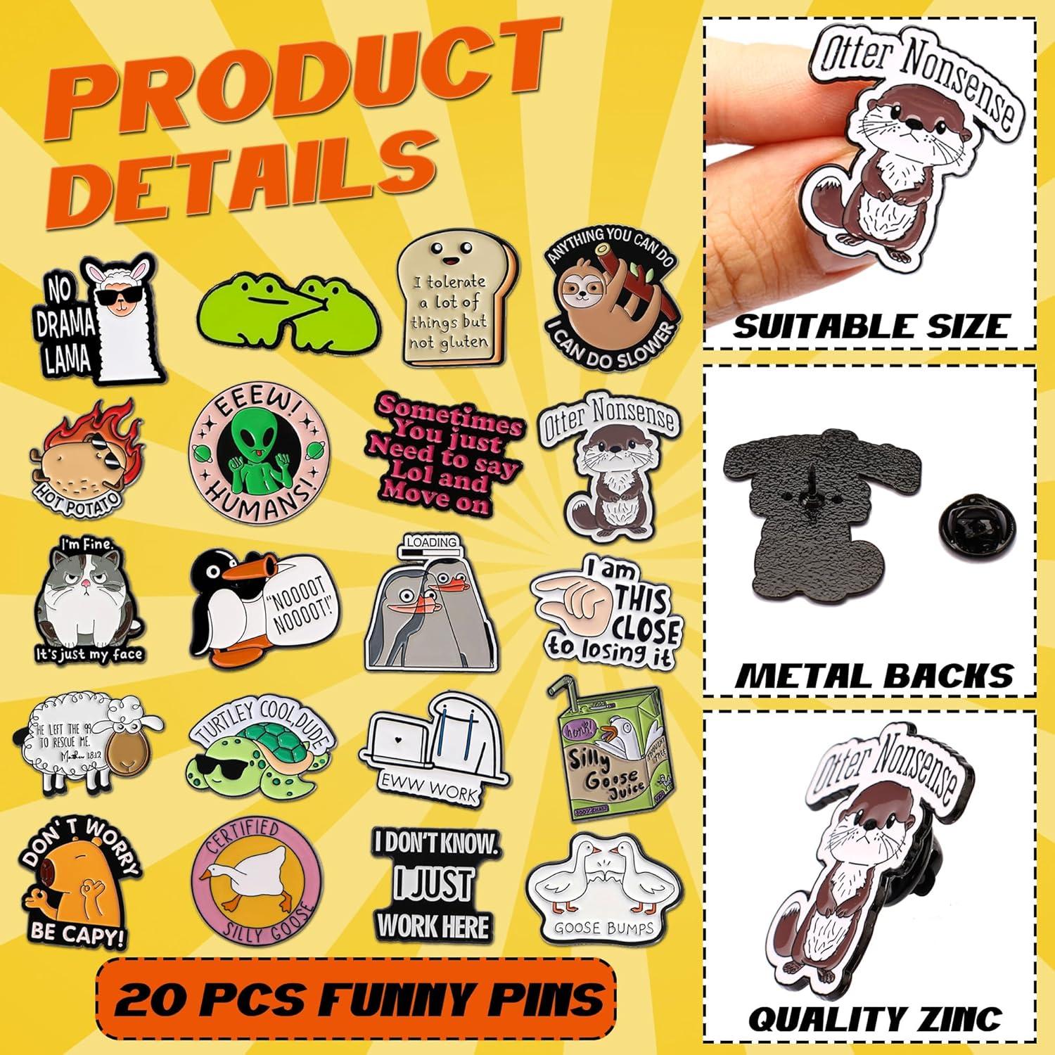 20 Pines de Esmalte Divertidos SOWPOPY para Mochilas y Sombreros