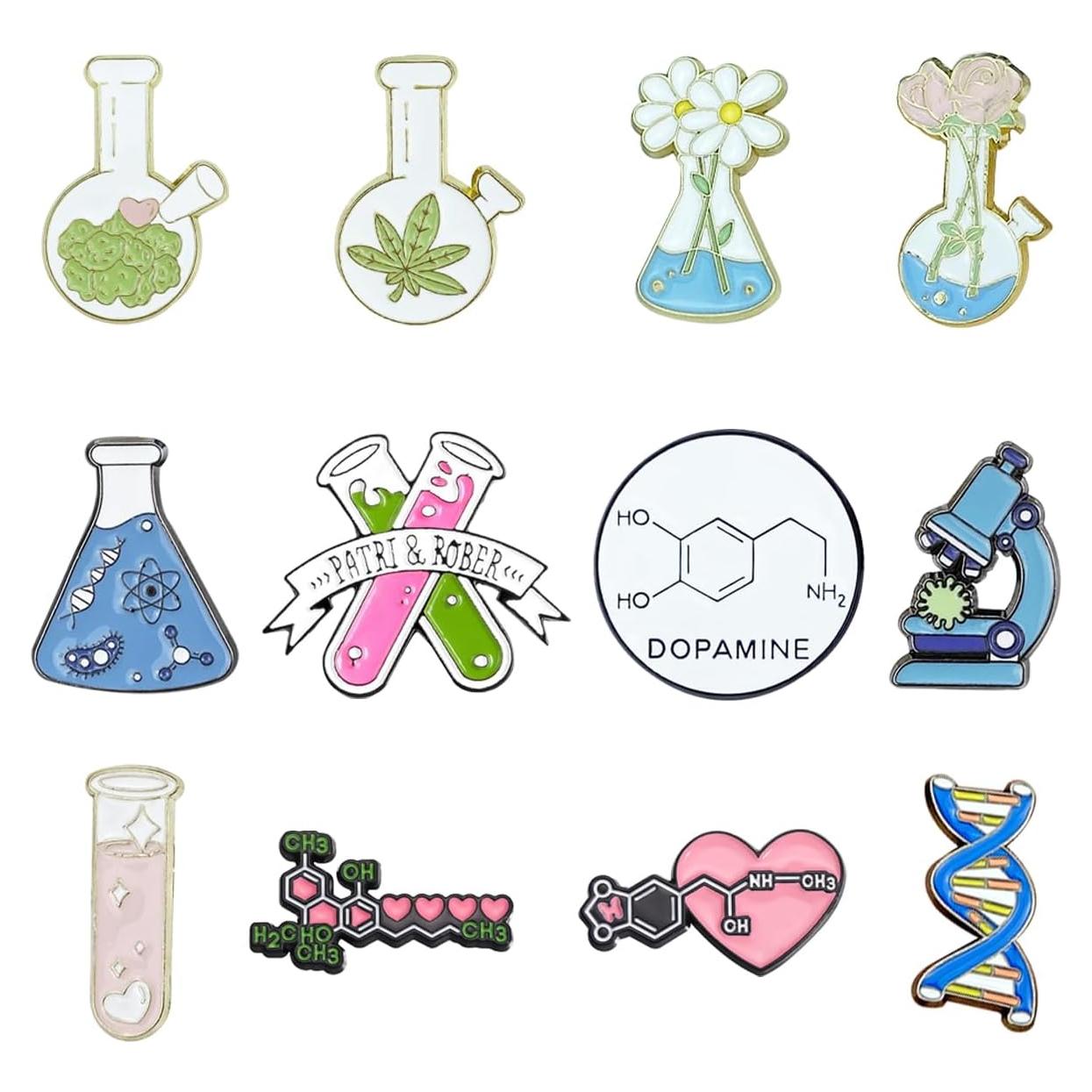 12 Pines de Esmalte Científicos Kawaii - Regalos Divertidos