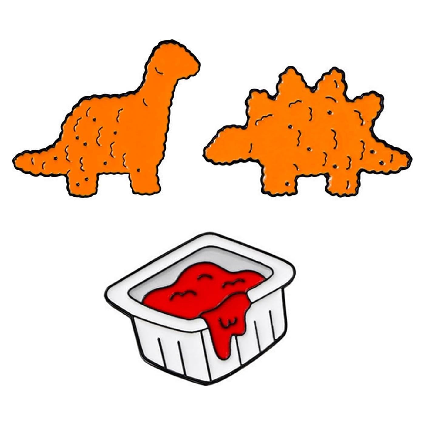 3 Pines de Esmalte Dinosaurio Nugget de Pollo JDRGJTH