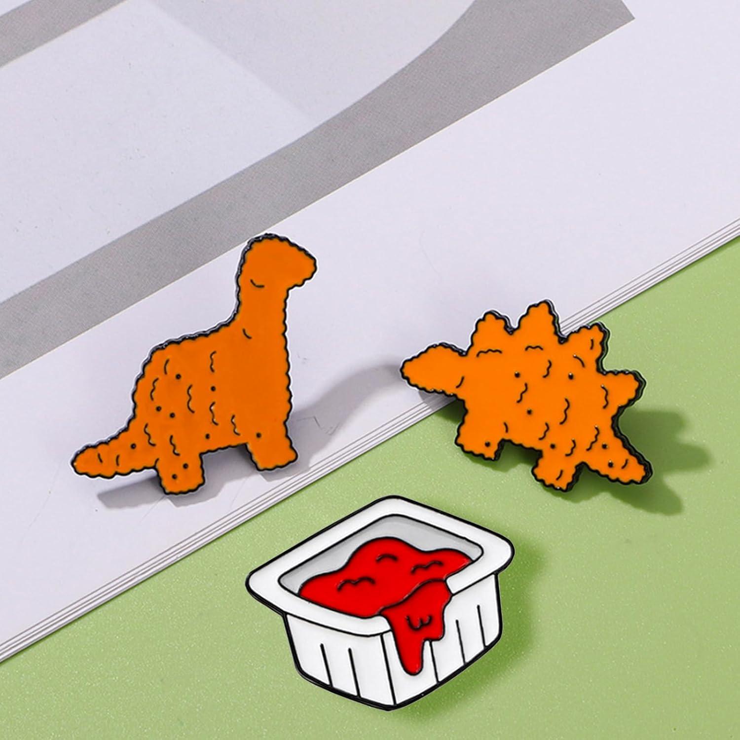 3 Pines de Esmalte Dinosaurio Nugget de Pollo JDRGJTH