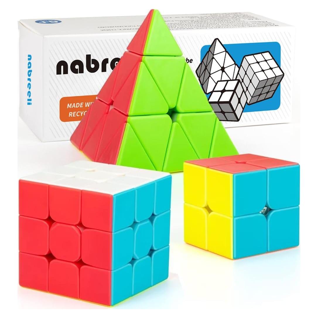 Juego de Cubos Rápidos 3-en-1 Nabreeli 2x2, 3x3 y Pirámide