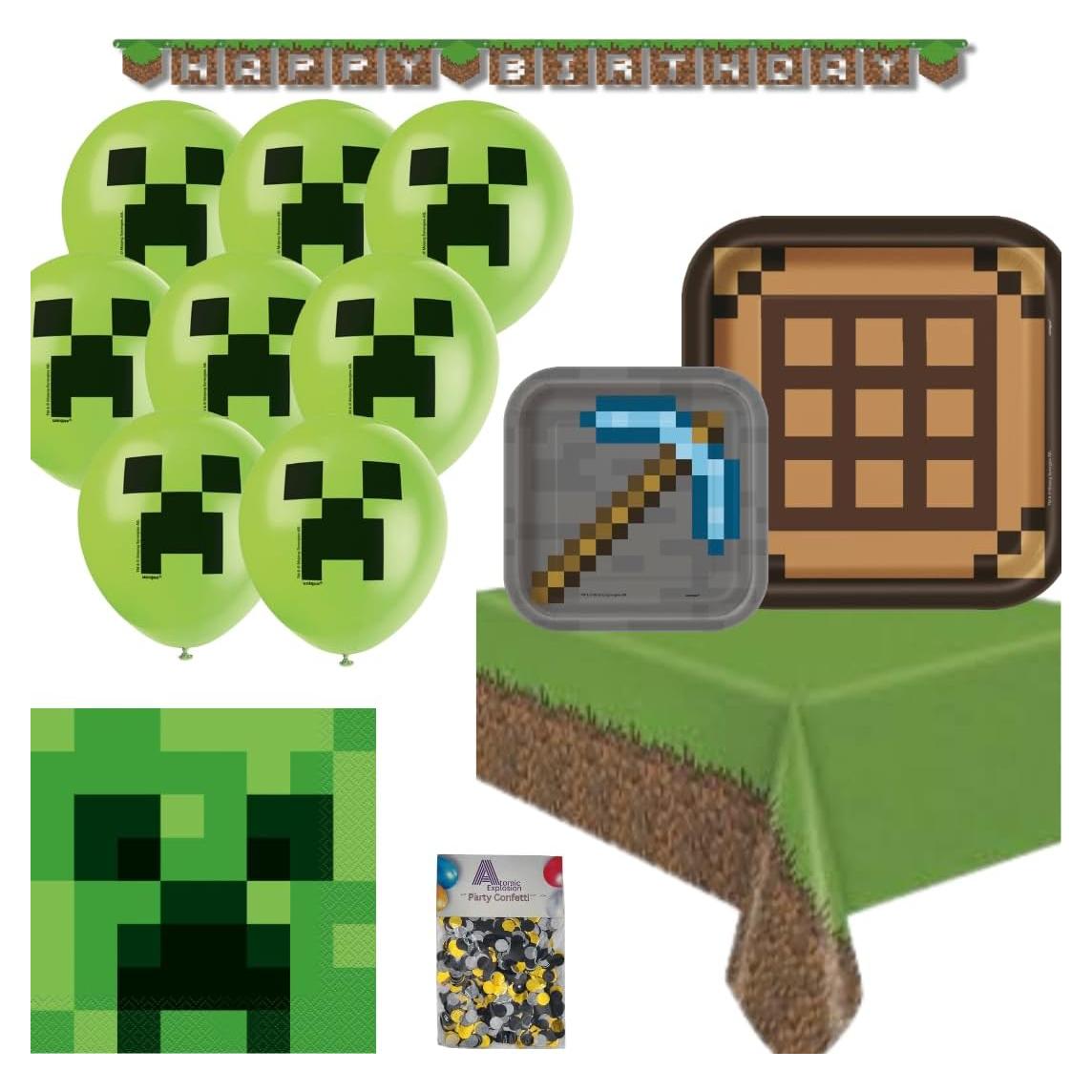 Suministros de Fiesta de Cumpleaños Minecraft - Platos, Servilletas y Decoraciones