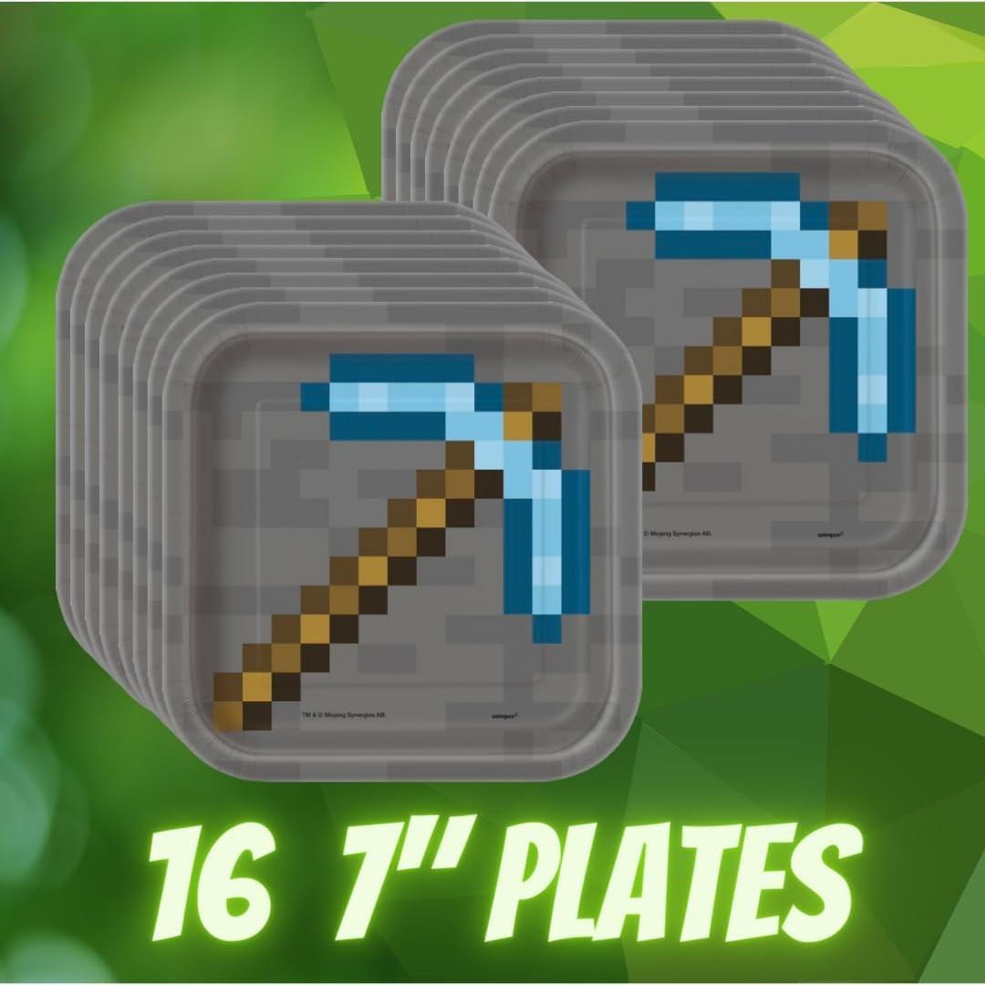 Suministros de Fiesta de Cumpleaños Minecraft - Platos, Servilletas y Decoraciones