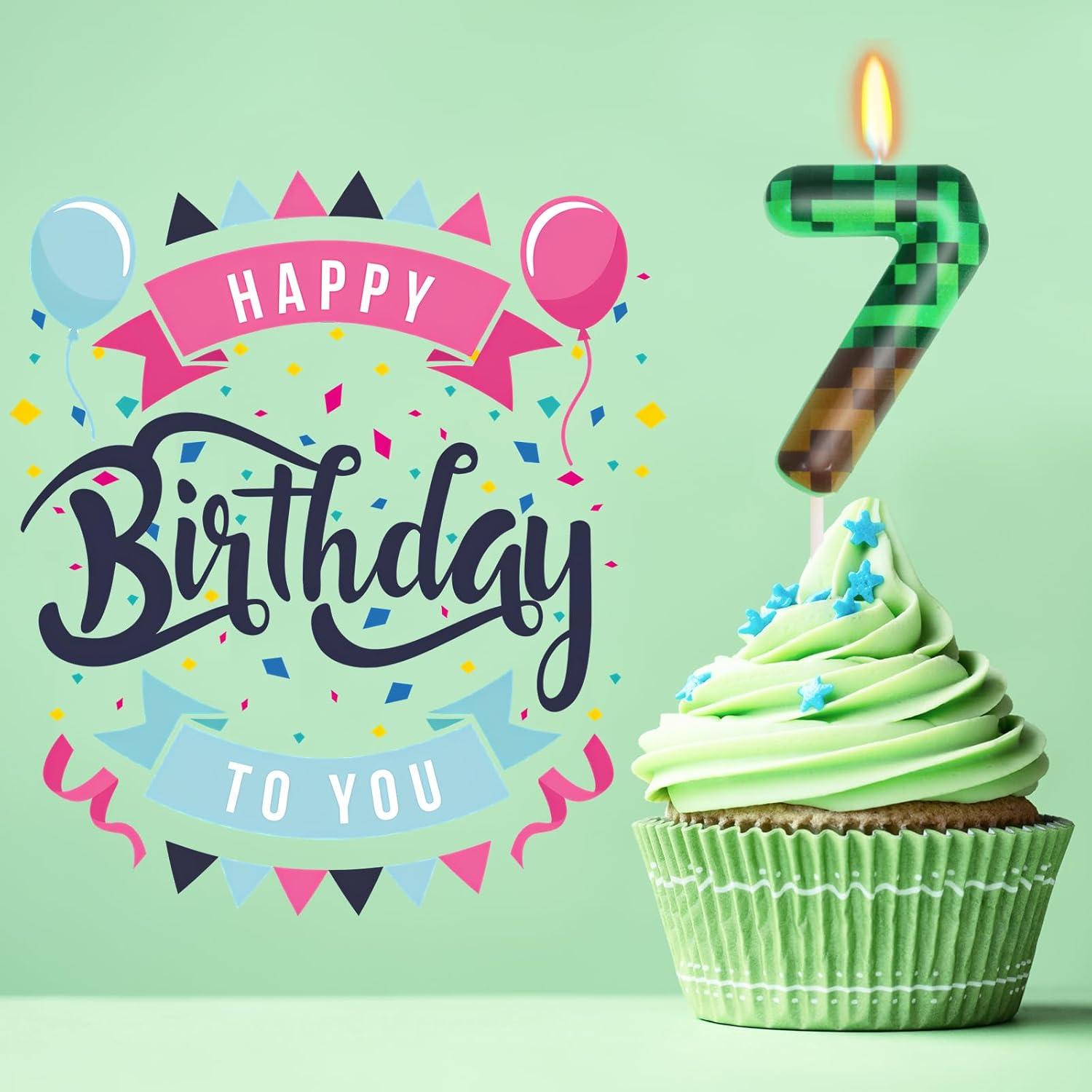 Vela de Cumpleaños Número 7 OGnomiFX Verde 8.64 cm