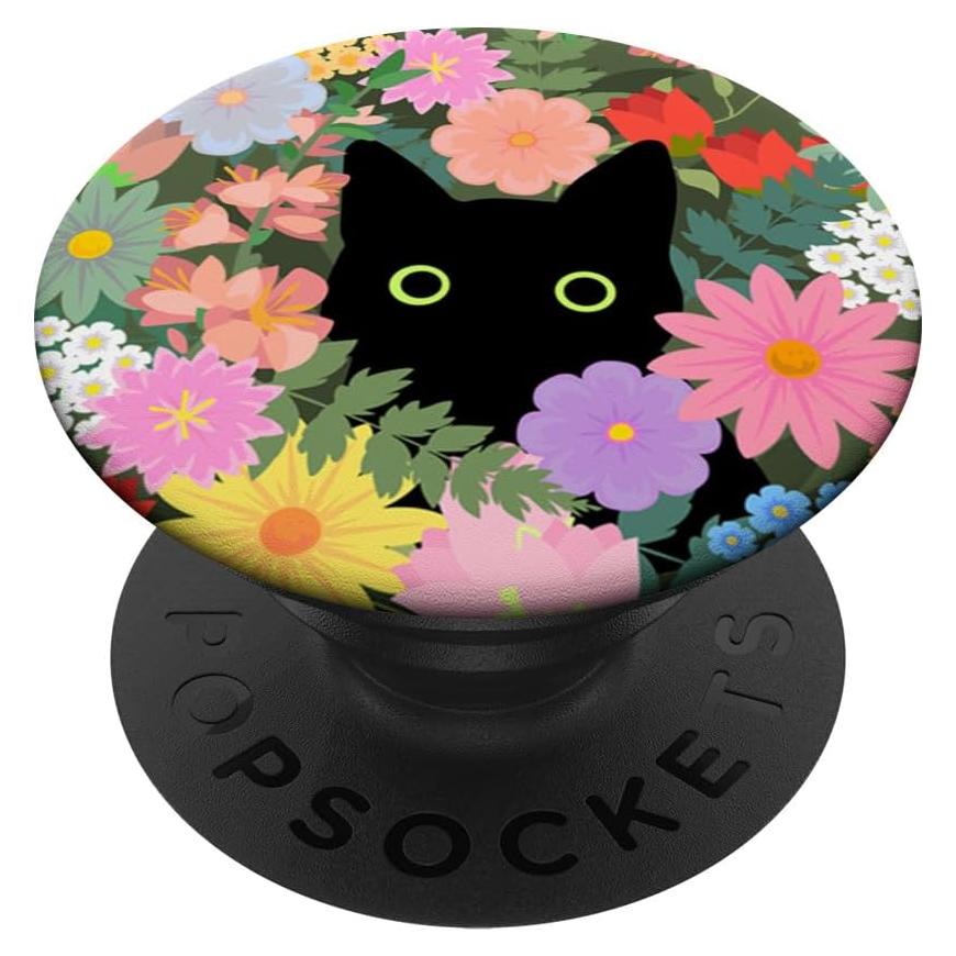 PopSocket Soporte para Teléfonos PopSockets Gato Negro Flores