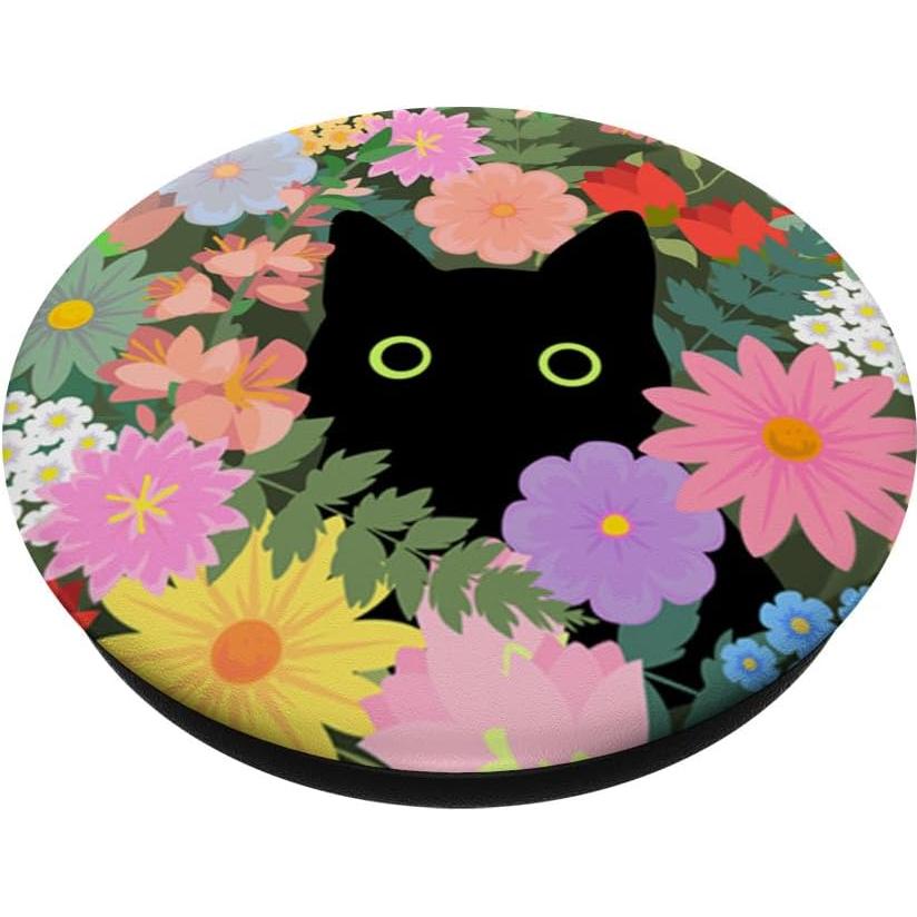 PopSocket Soporte para Teléfonos PopSockets Gato Negro Flores