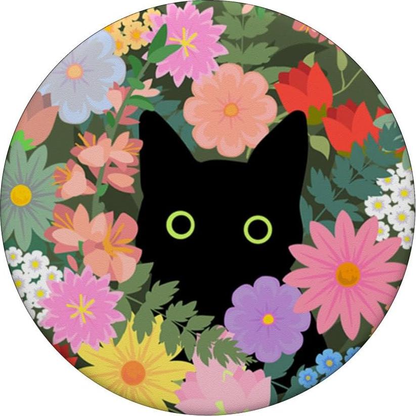 PopSocket Soporte para Teléfonos PopSockets Gato Negro Flores