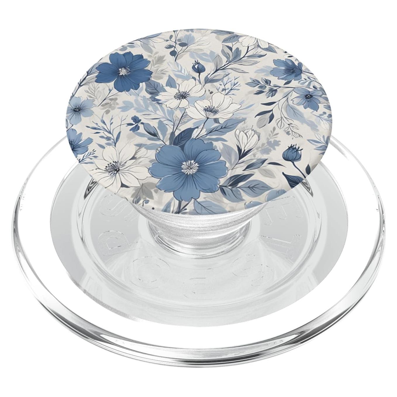 PopSockets PopGrip Magnético Floral Blanco y Azul para MagSafe