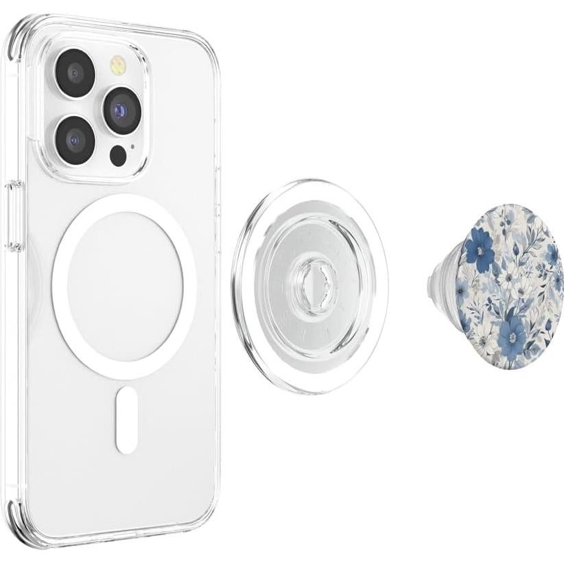 PopSockets PopGrip Magnético Floral Blanco y Azul para MagSafe