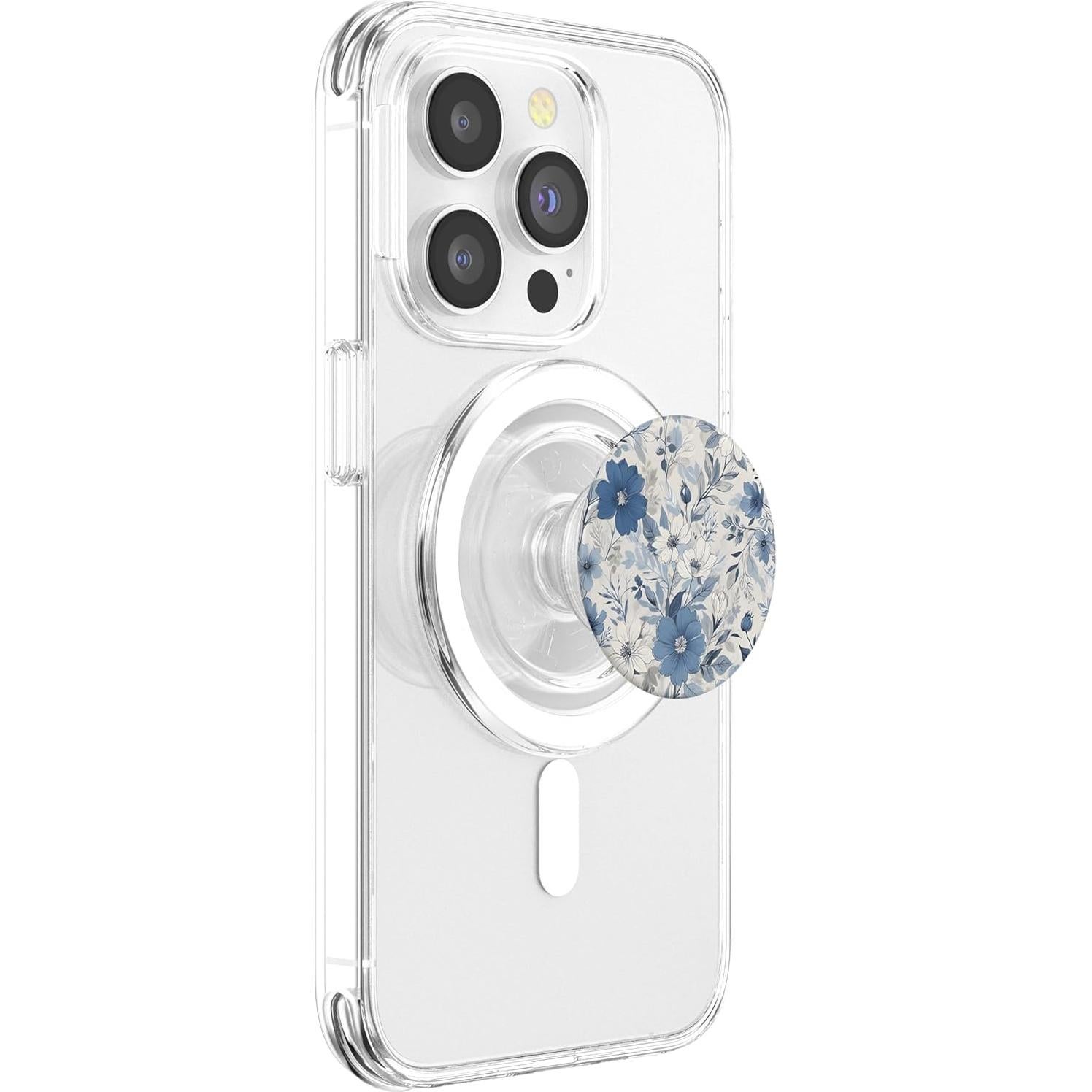 PopSockets PopGrip Magnético Floral Blanco y Azul para MagSafe