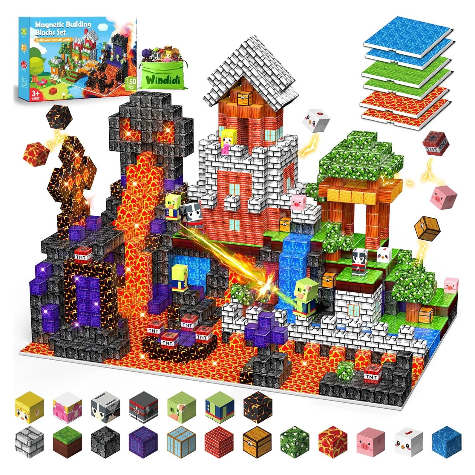 Bloques Magnéticos Windidi 150PCS con 6 Bases para Niños