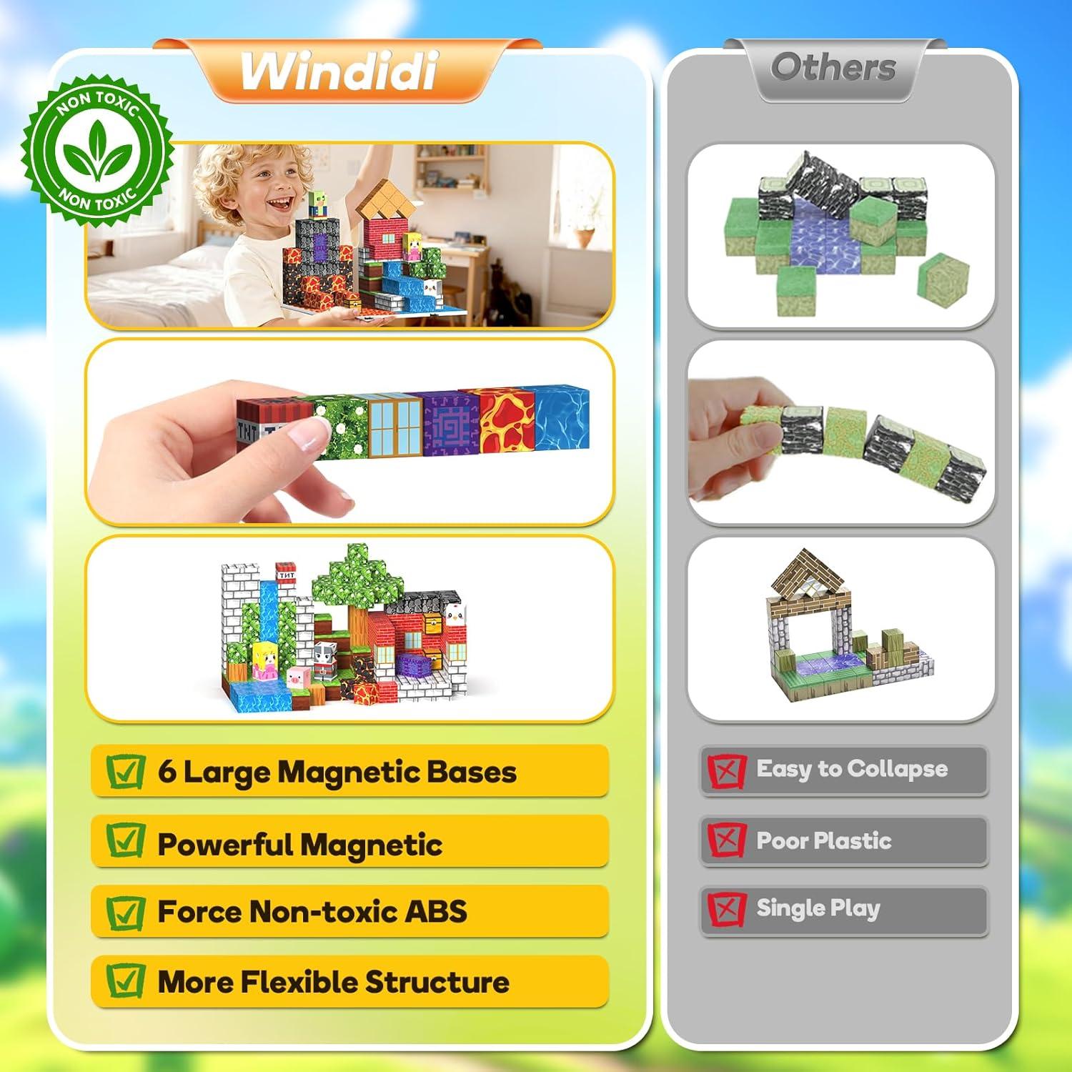 Bloques Magnéticos Windidi 150PCS con 6 Bases para Niños