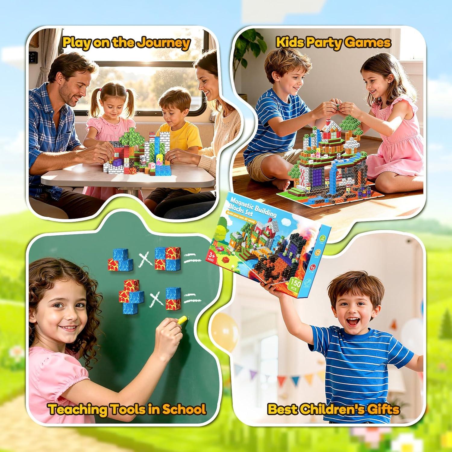 Bloques Magnéticos Windidi 150PCS con 6 Bases para Niños