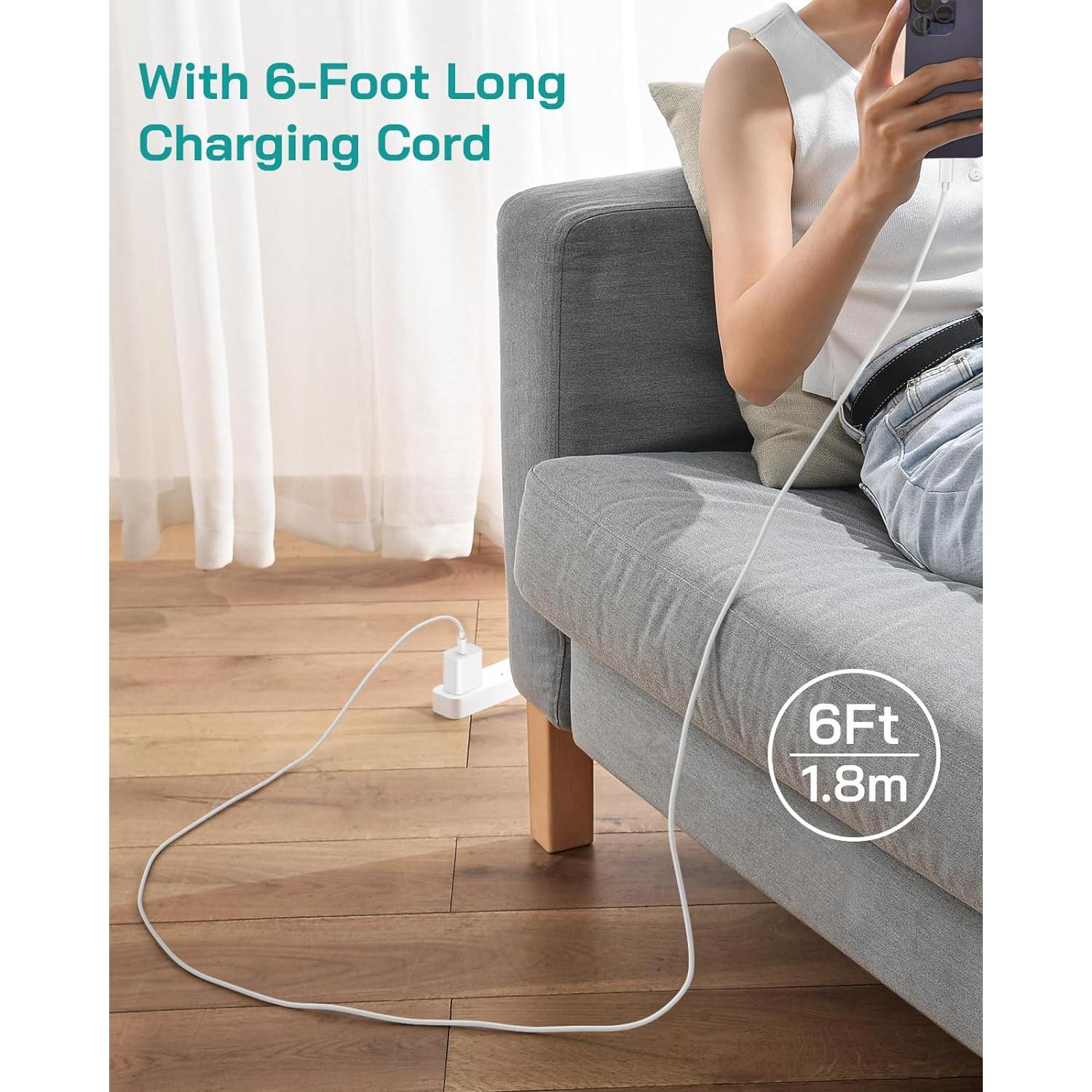 Cargador Rápido USB-C 20W Juusmart + 2 Cables 6FT para iPhone