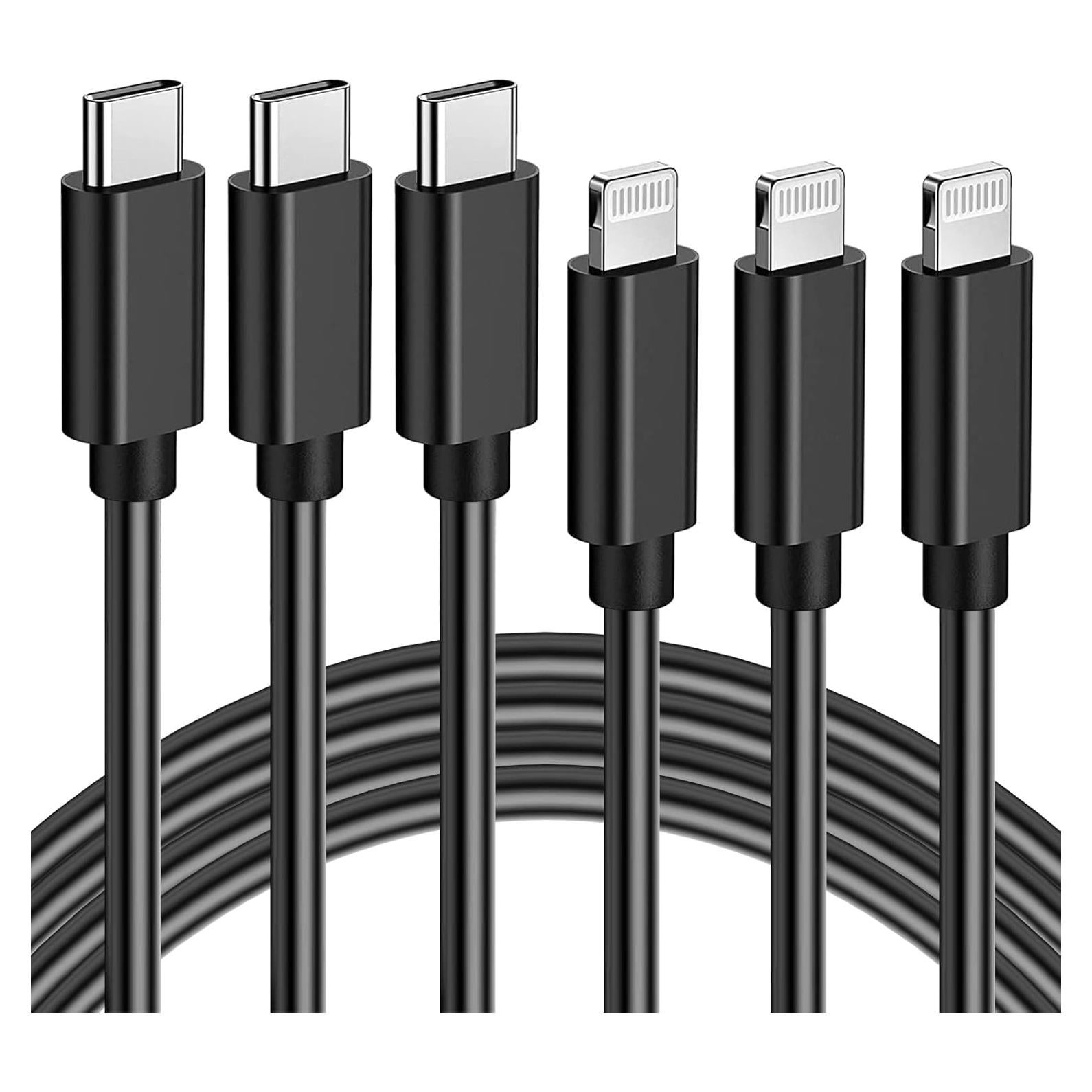 Cable USB-C a Lightning Quntis 3FT Carga Rápida 3Pack Negro
