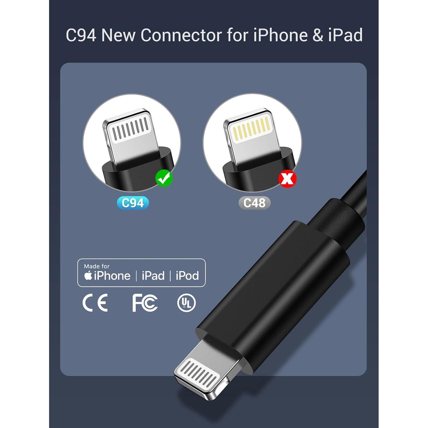 Cable USB-C a Lightning Quntis 3FT Carga Rápida 3Pack Negro