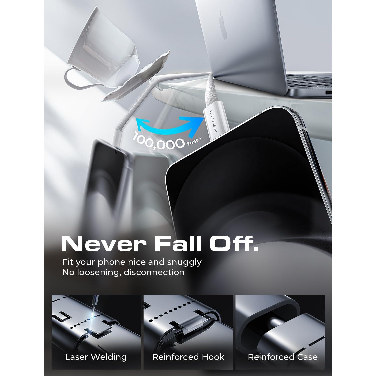 Cable USB C a USB C LISEN 60W Carga Rápida 3Pack 2m Blanco