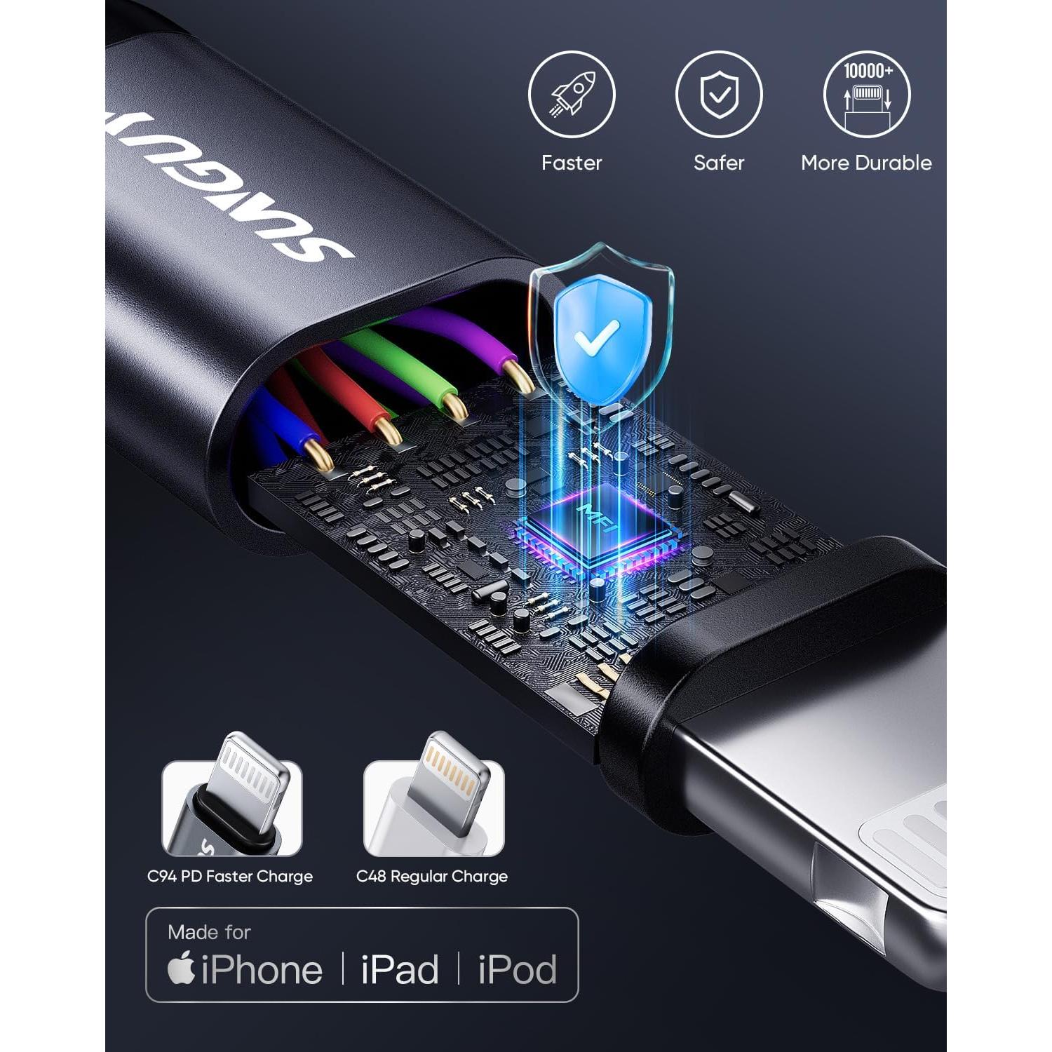 Cable USB-C a Lightning 2FT SUNGUY - Carga Rápida MFi