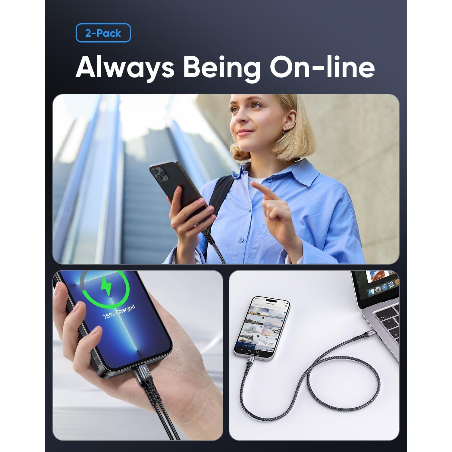 Cable USB-C a Lightning 2FT SUNGUY - Carga Rápida MFi