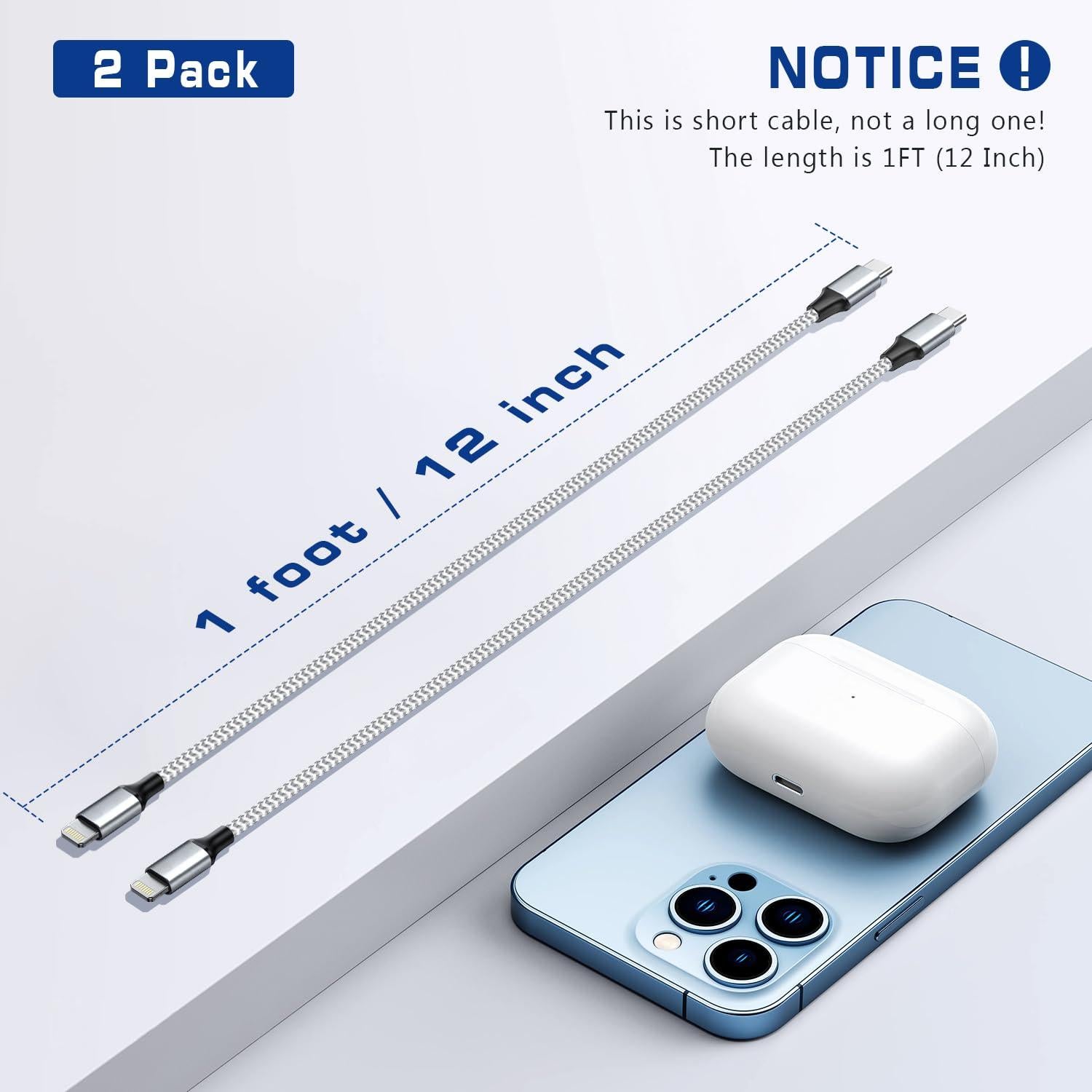 Cable USB C a Lightning Fushok 30.48 cm Carga Rápida MFi