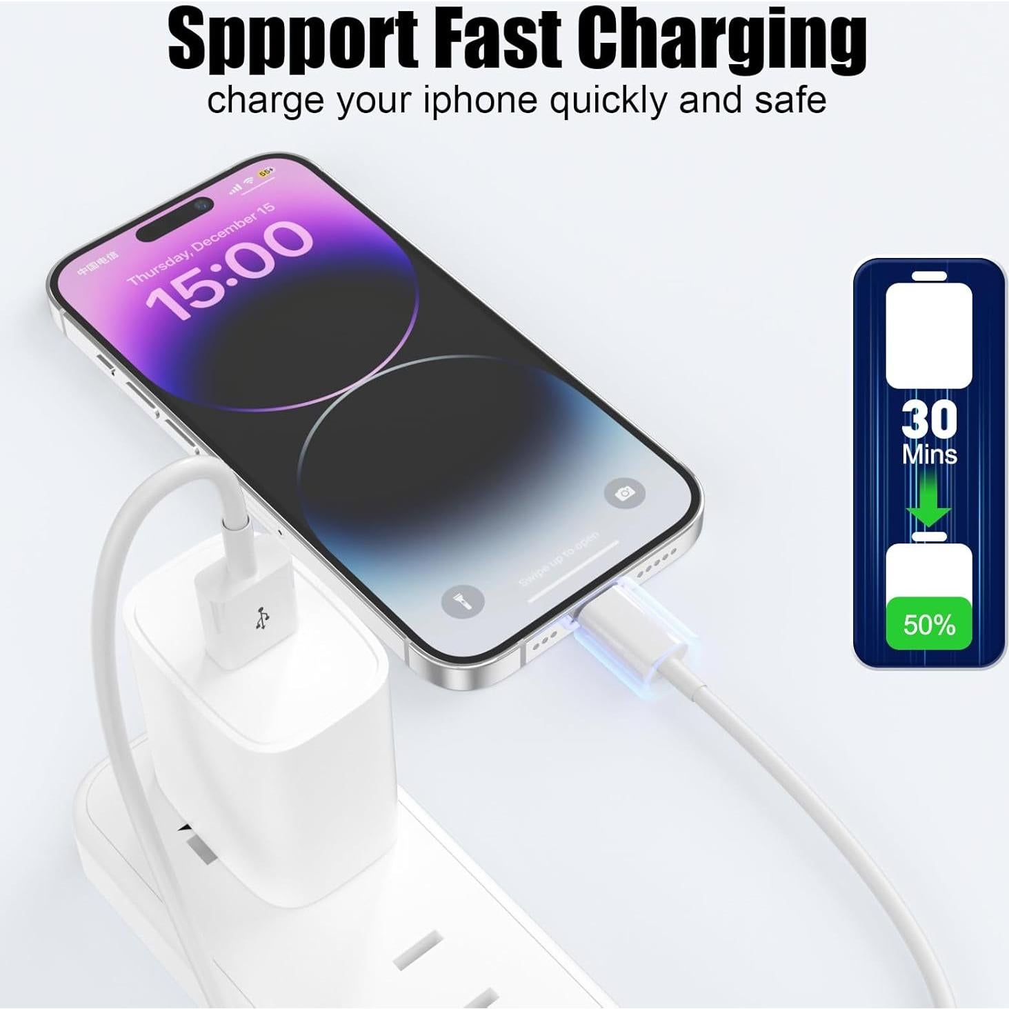 Cable de Carga Rápida para iPhone ANSEIP 3FT MFi - 2 Paquete