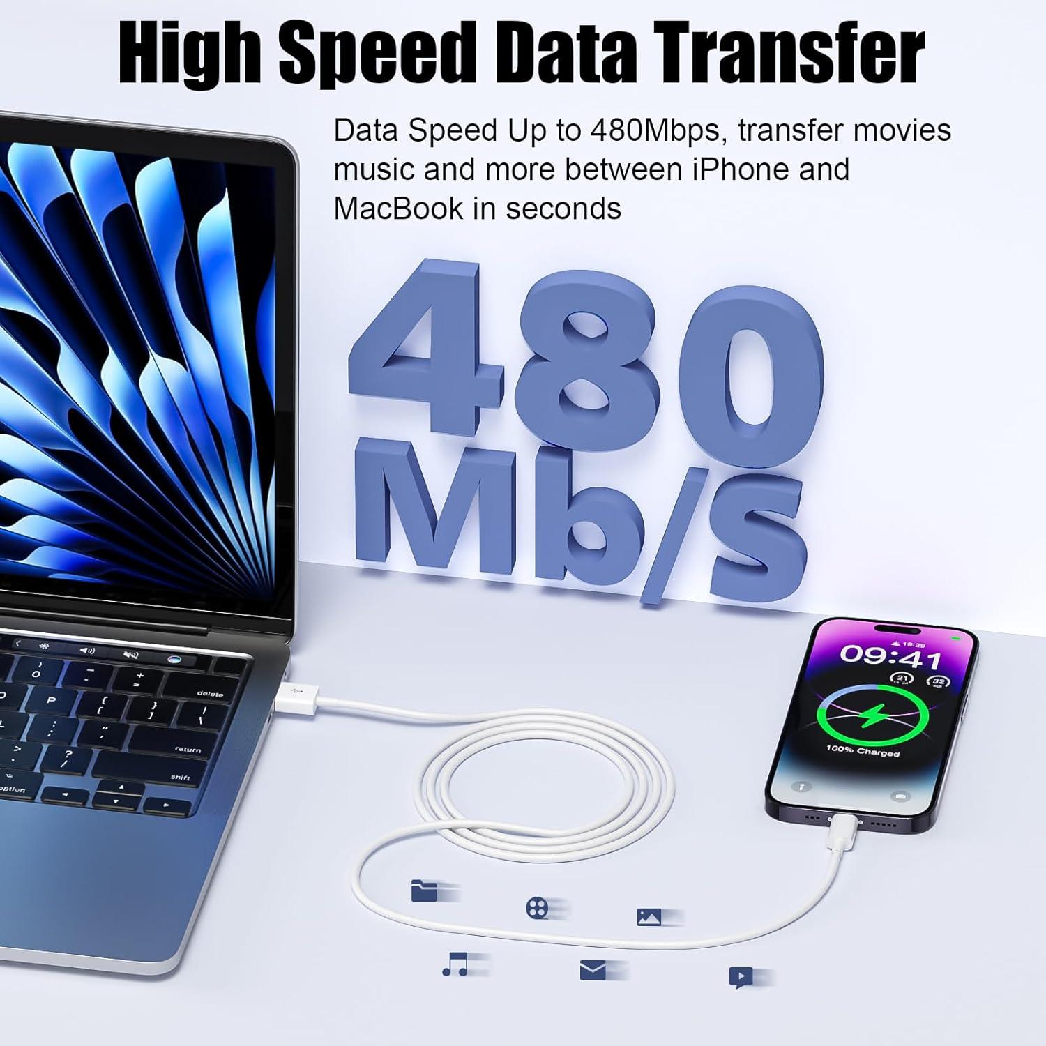 Cable de Carga Rápida para iPhone ANSEIP 3FT MFi - 2 Paquete