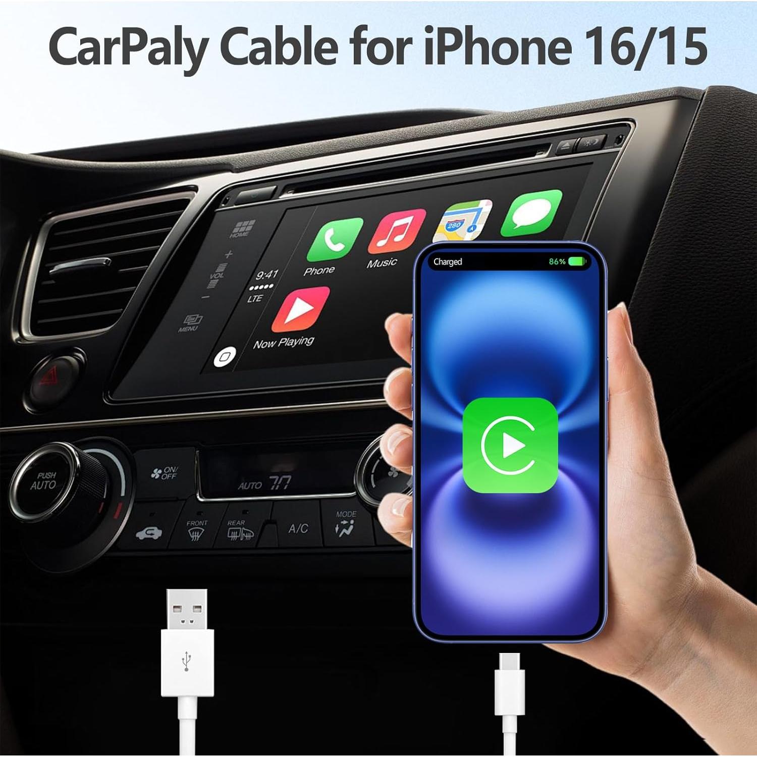 Cable CarPlay USB A a USB C BWOGGJ 0.91m para iPhone 16