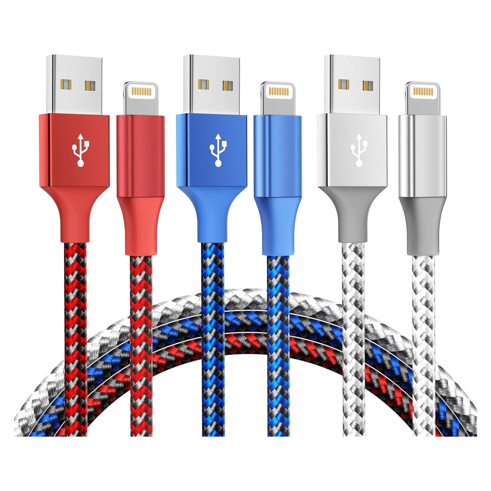 Cargador para iPhone MenoSupp 3Pack 10FT Nylon Trenzado MFi