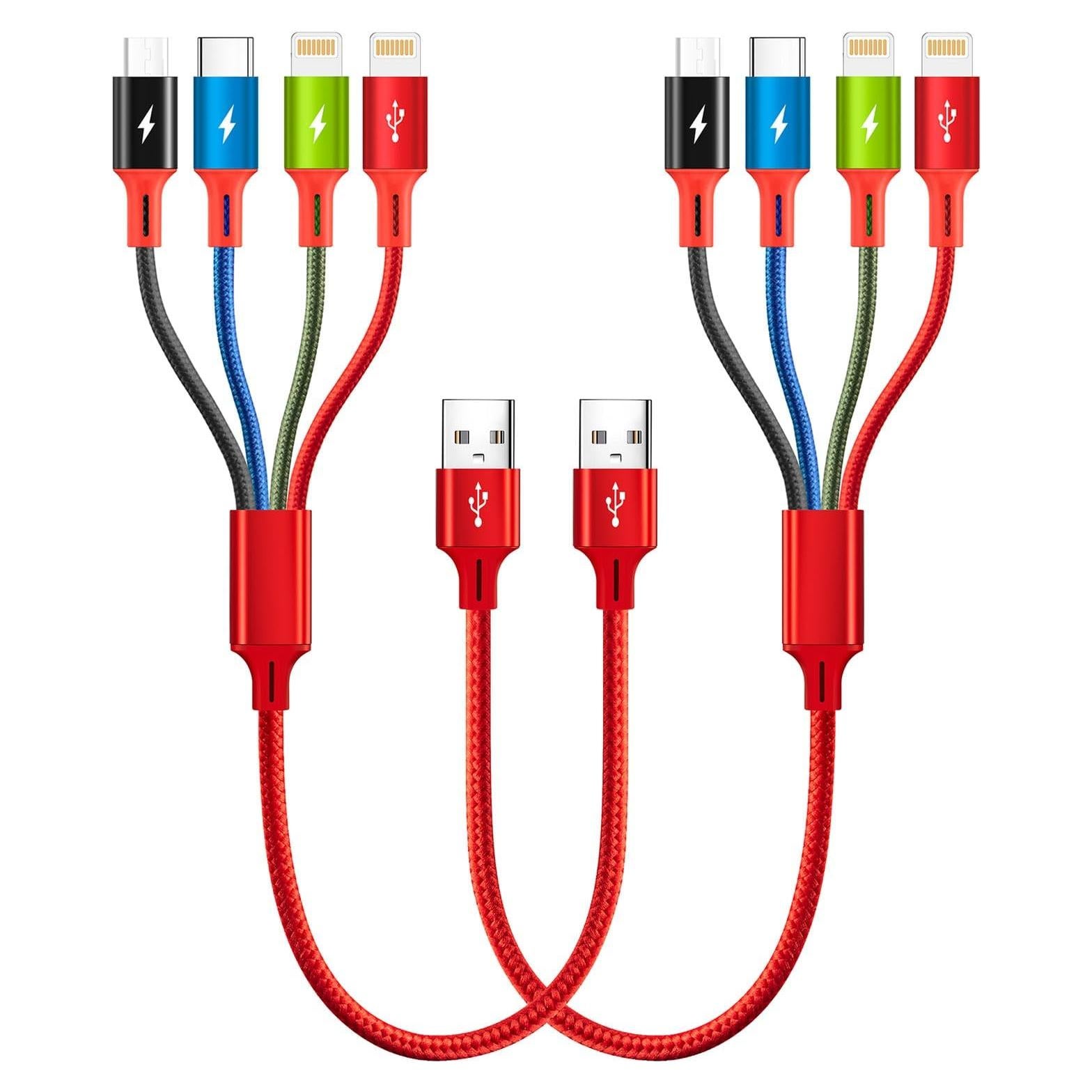 Cable de Carga 4 en 1 Minlu 1 Pie USB-C/iP/Micro USB