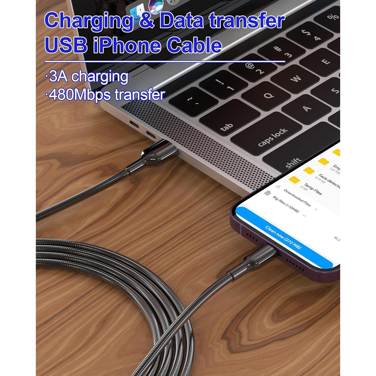 Cable Lightning de Metal 4m MFi a Prueba de Mordeduras para iPhone