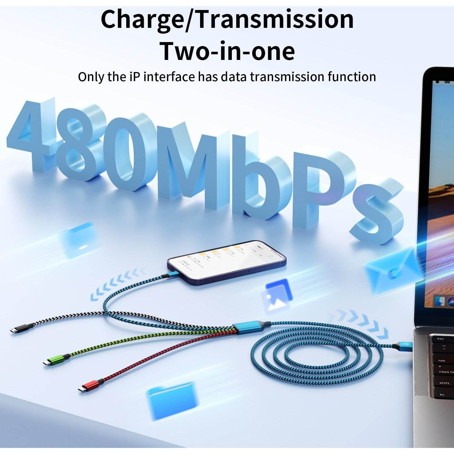 Cable de Carga Múltiple 4 en 1 Jogrytece 5FT USB-C Lightning