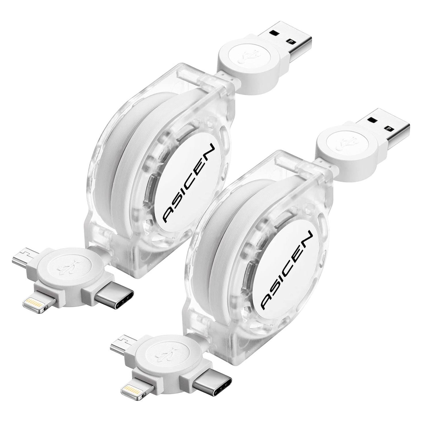 Cable de Carga Retráctil 3 en 1 ASICEN - Blanco, 1m