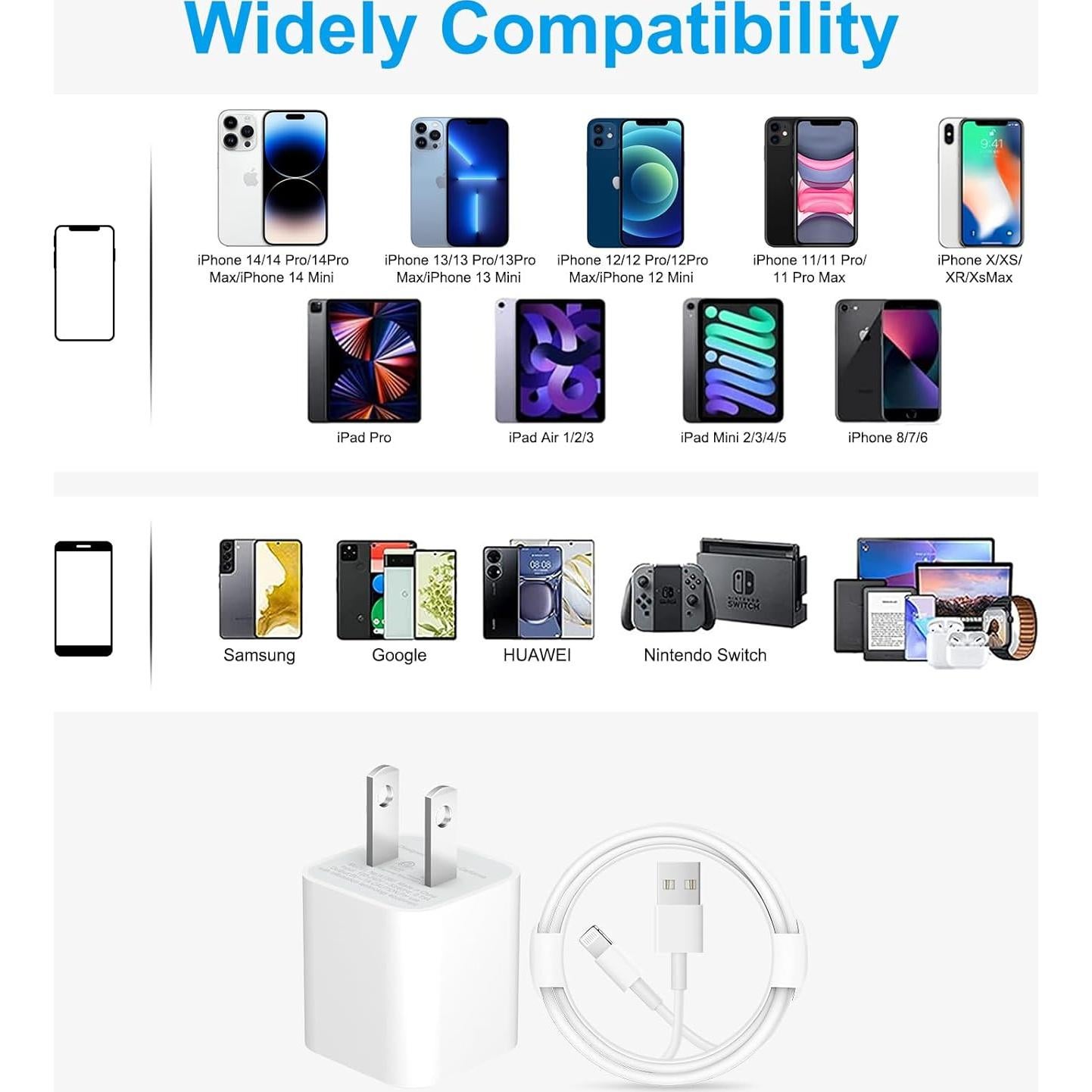 Cargador de Pared USB 5W + Cable 6 pies MFi para iPhone