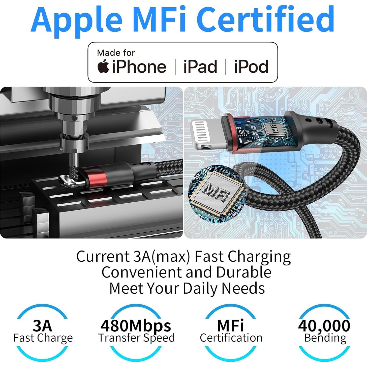 Cable USB C a Lightning 60 cm Bkduice - Paquete de 3 Cargadores