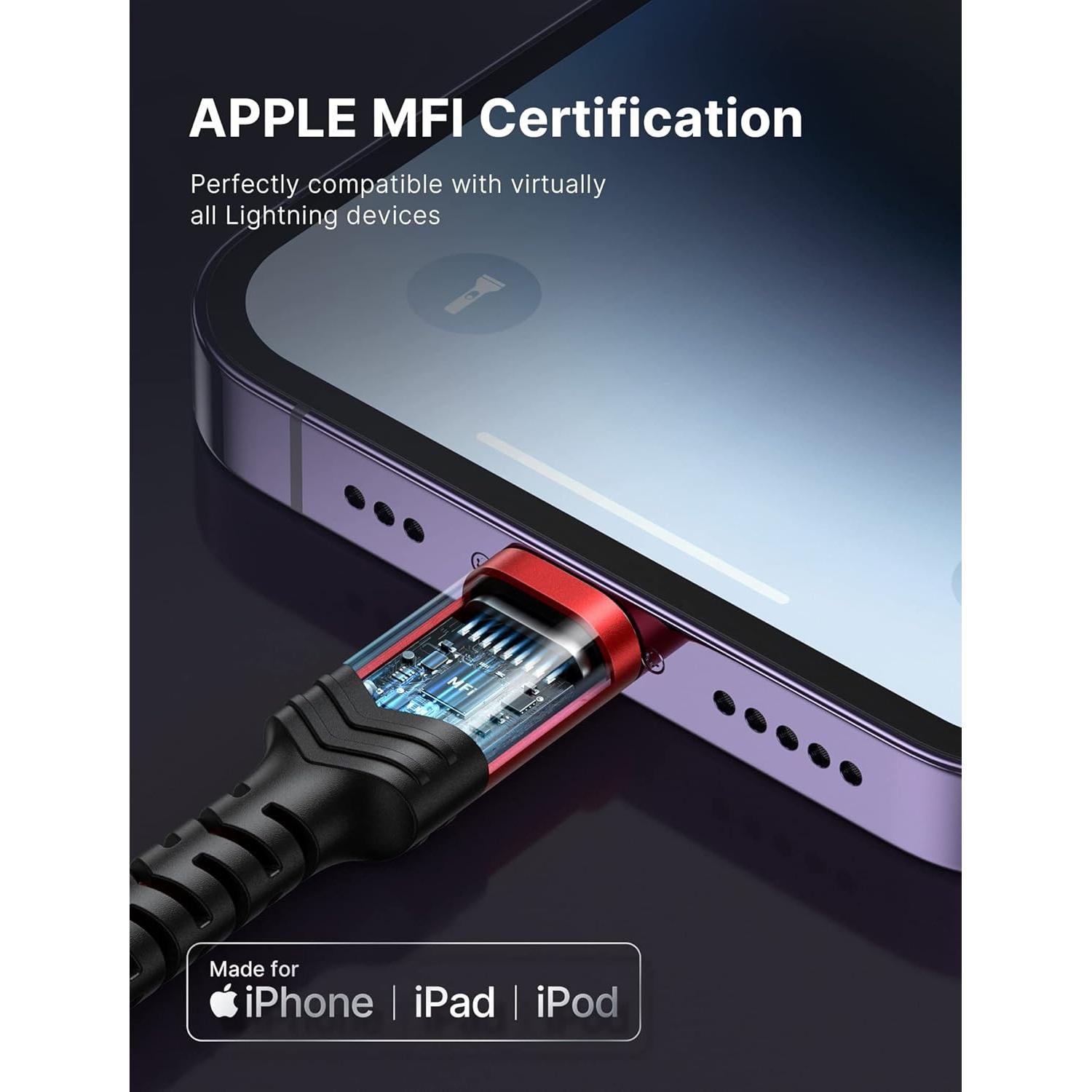 Cable USB C a Lightning JSAUX 1.2M Carga Rápida MFi Rojo