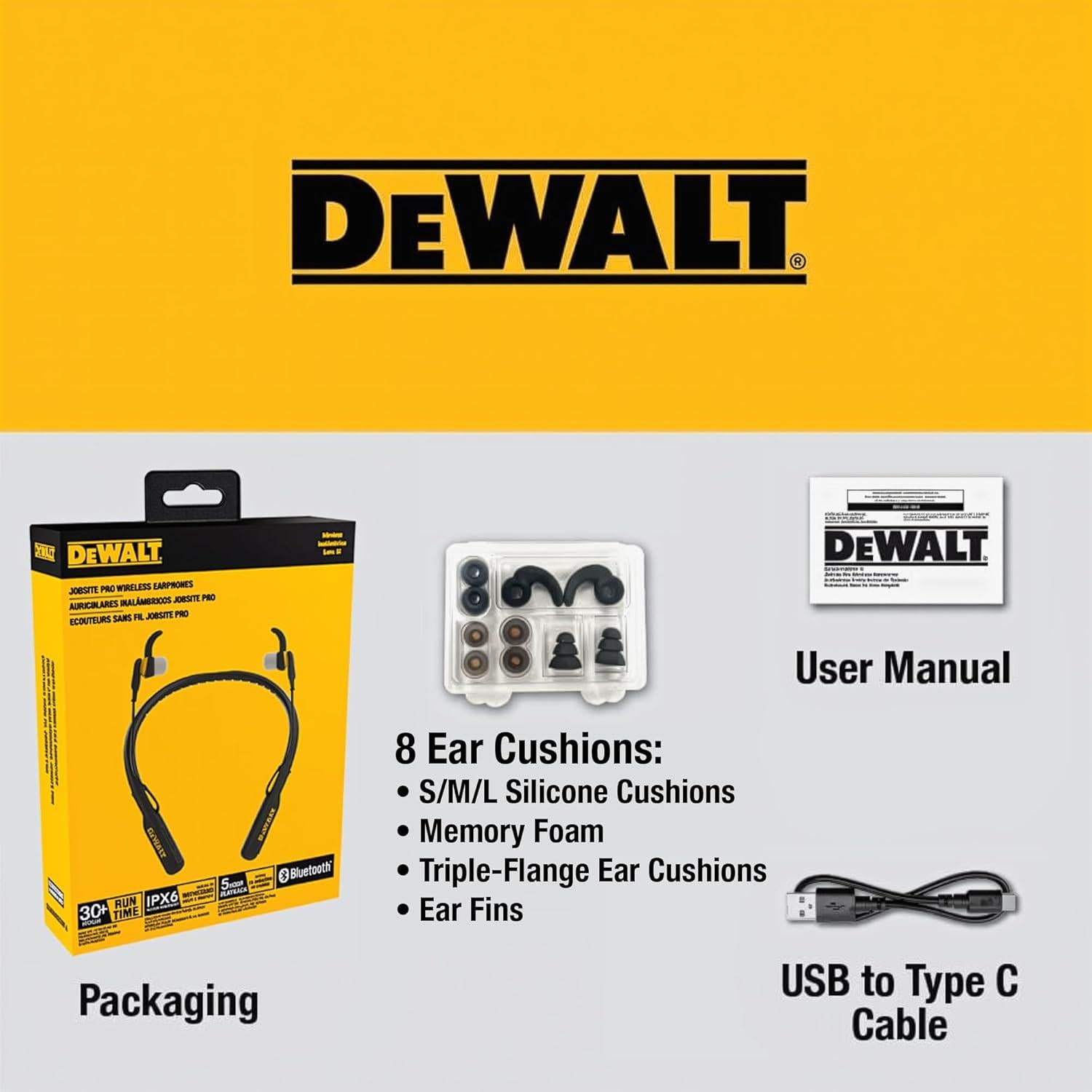 Auriculares Bluetooth DEWALT Jobsite Pro Cuello Negro 30H