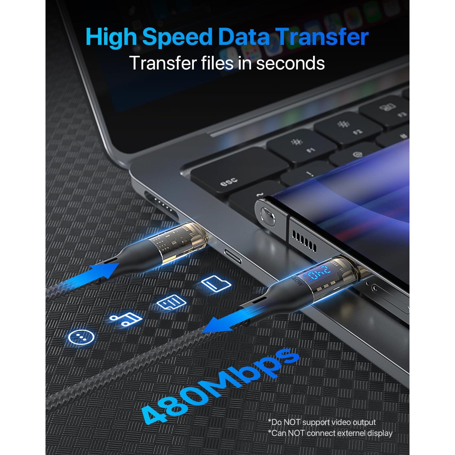 Cable USB C a USB C 240W SooPii 3m 2-Pack con Pantalla LED