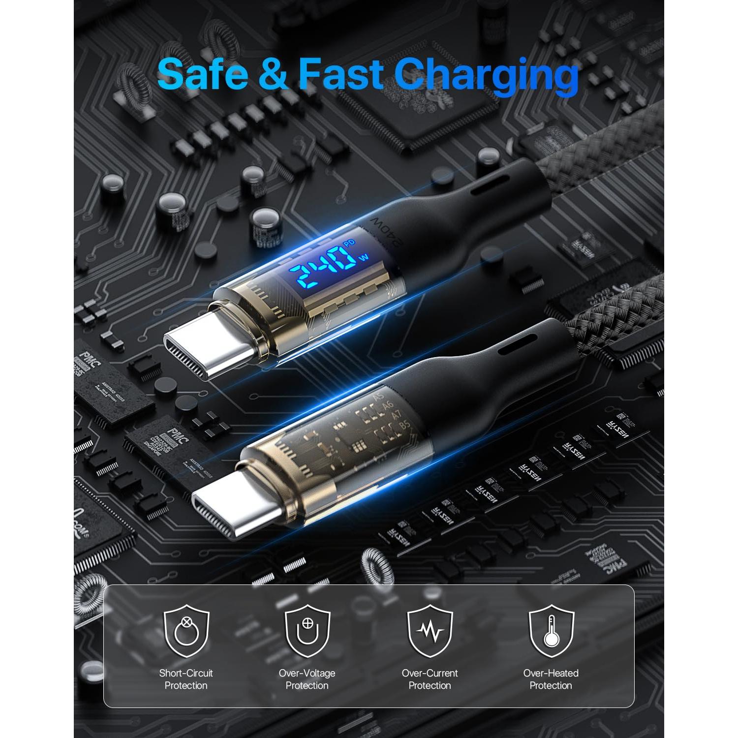 Cable USB C a USB C 240W SooPii 3m 2-Pack con Pantalla LED