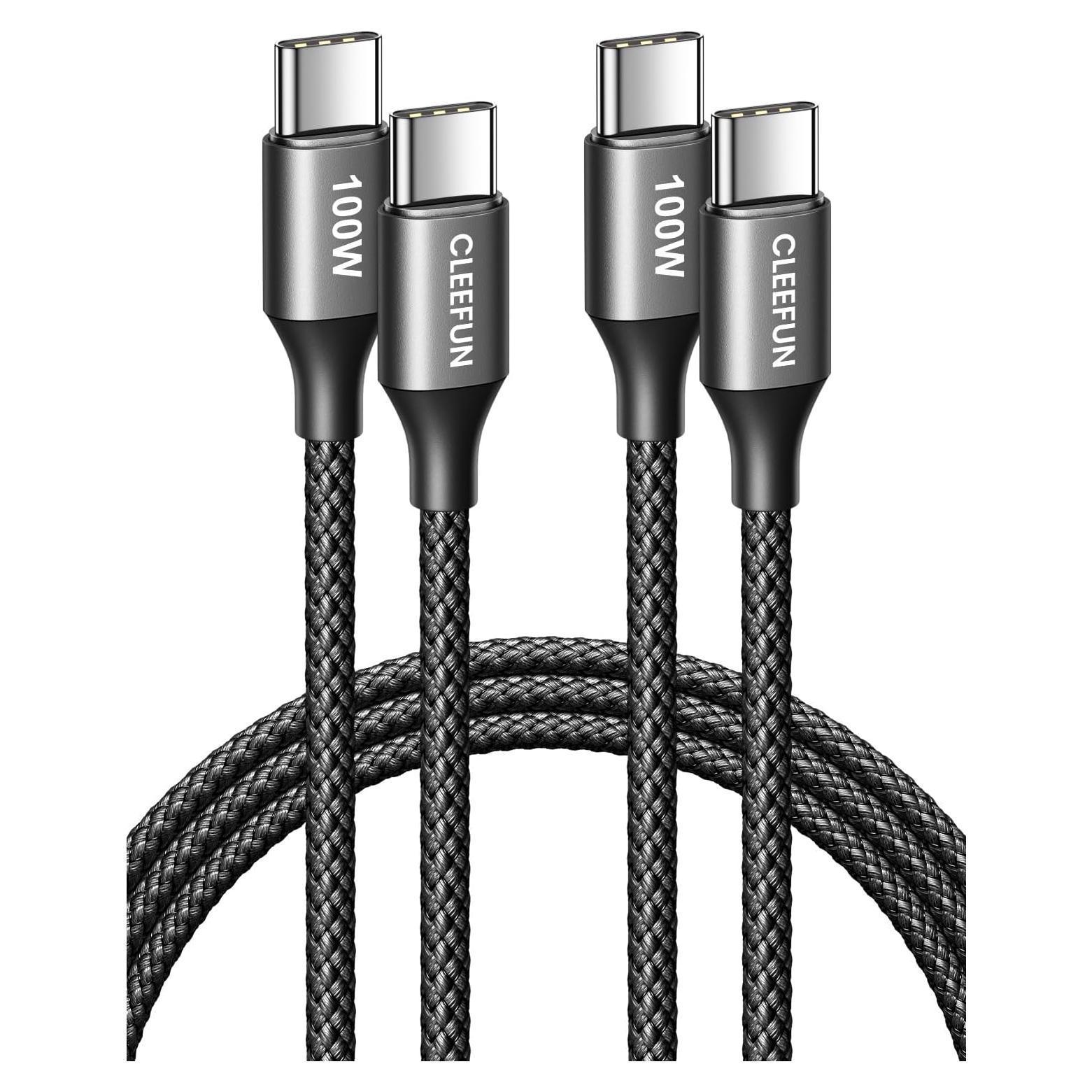 Cable USB-C a USB-C 100W CLEEFUN 1.22m 2-Pack Negro