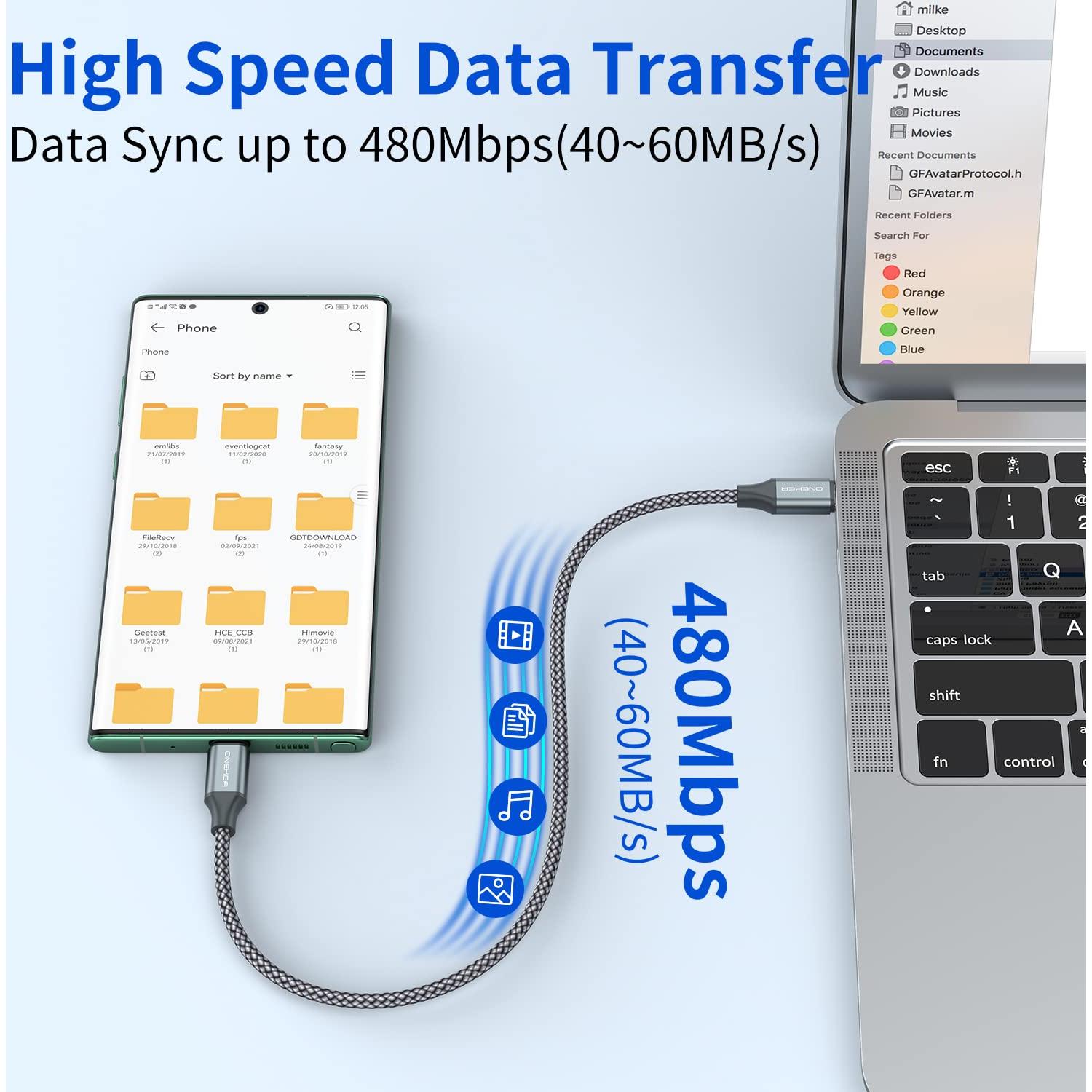 Cable USB C a C 3 Paquete 30.48 cm OneKer Carga Rápida