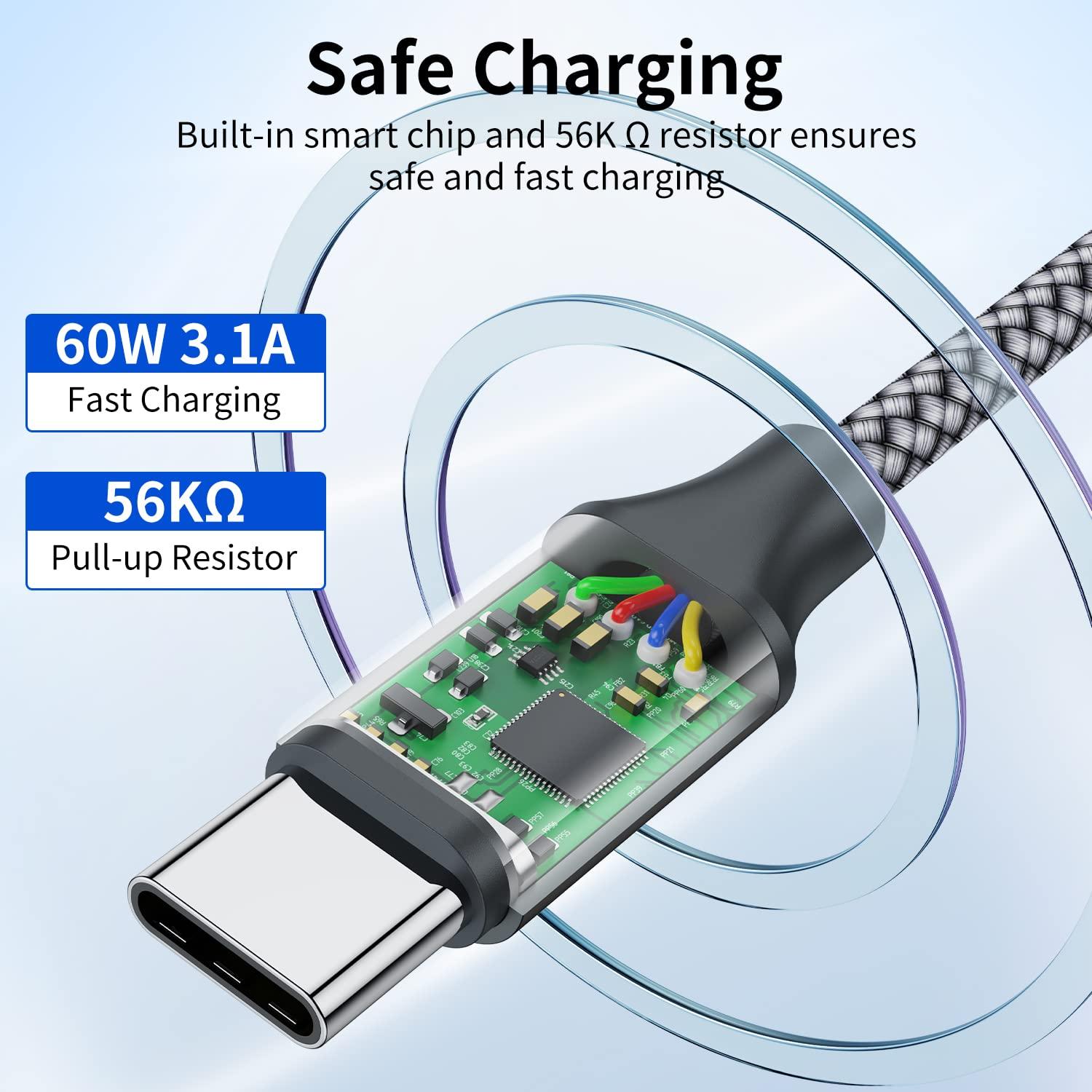 Cable USB C a C 3 Paquete 30.48 cm OneKer Carga Rápida