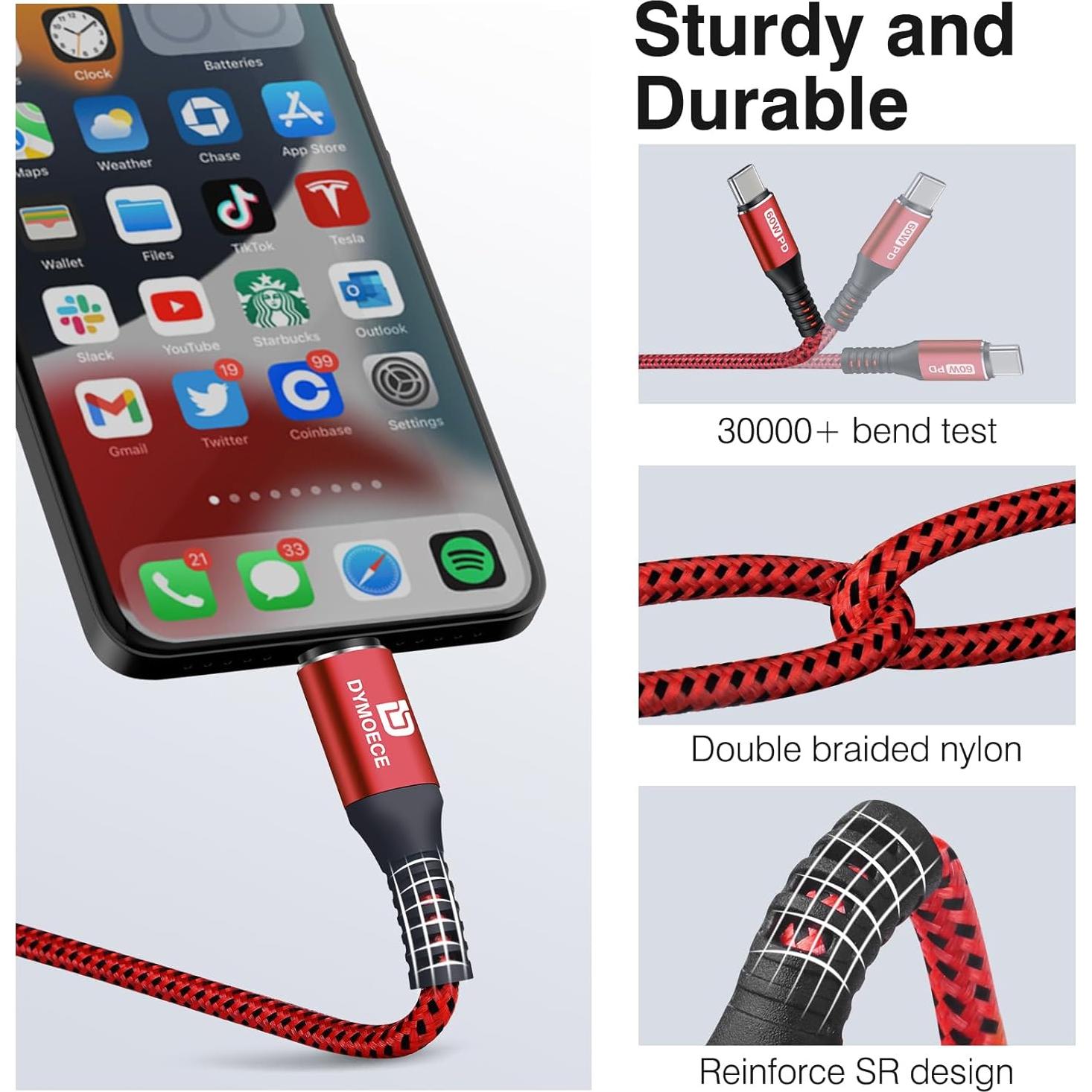 Cable USB C a USB C 1.83m Dymoece 5Pack Carga Rápida 60W