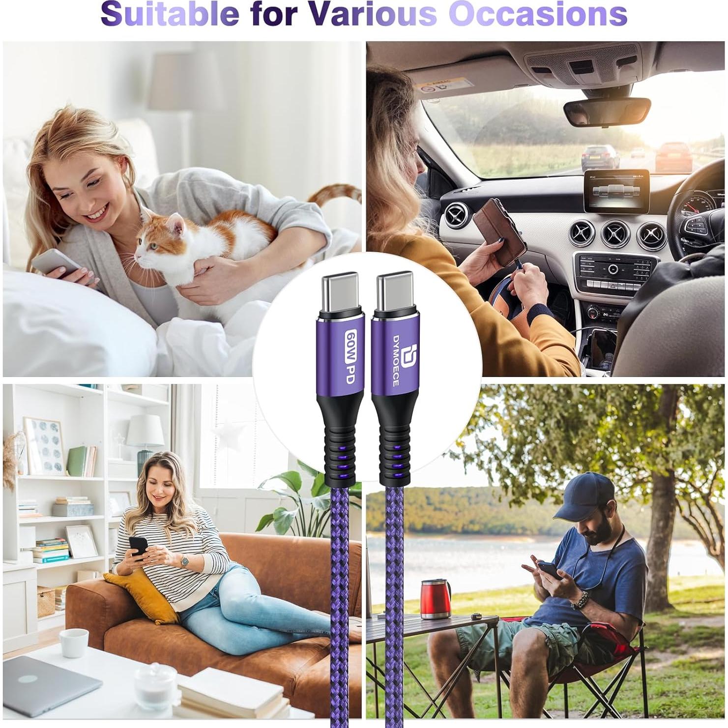 Cable USB C a USB C 1.83m Dymoece 5Pack Carga Rápida 60W