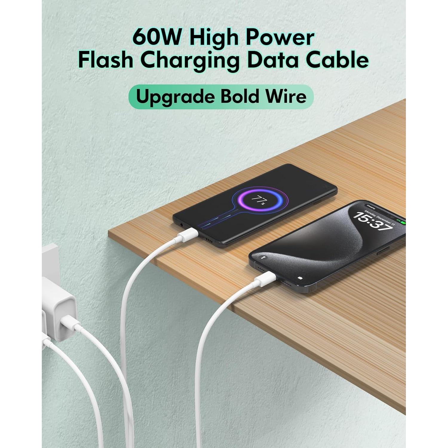 Cable USB C MUXA 6FT - Carga Rápida 60W para iPhone y Samsung